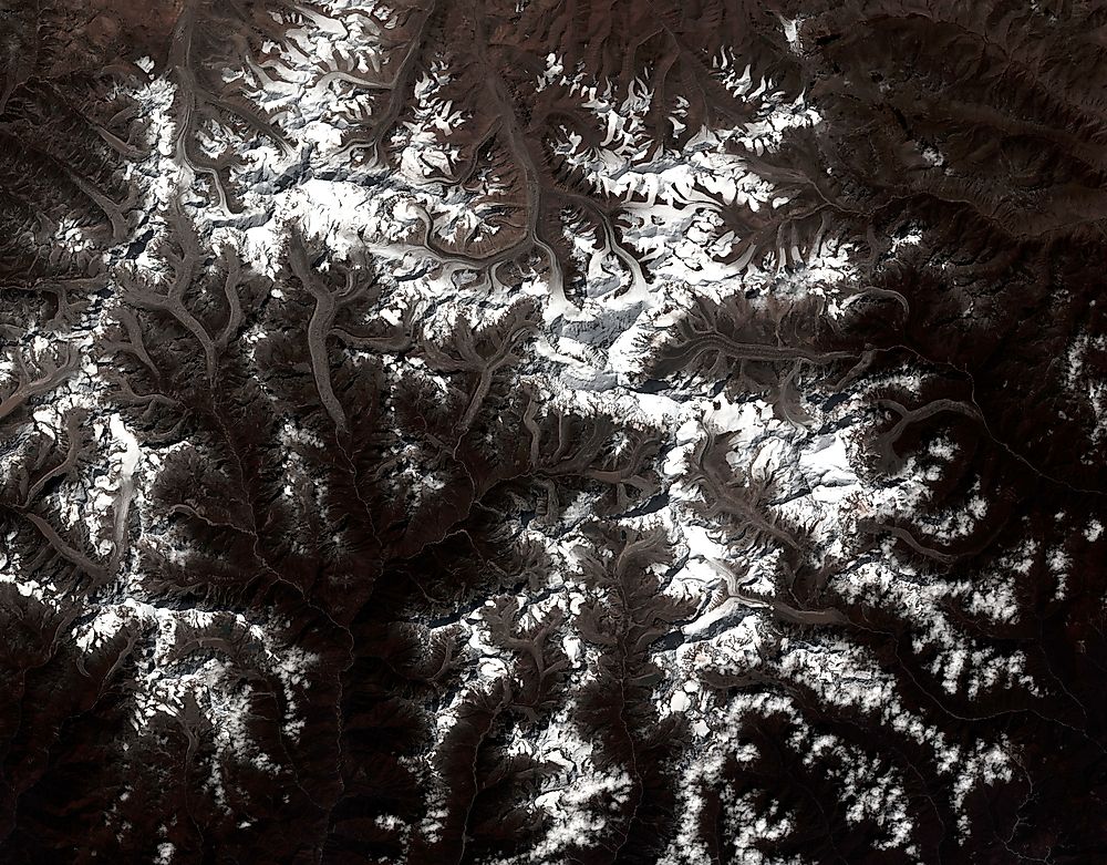 Satellite imagery of Mount Everest from a Landsat satellite.