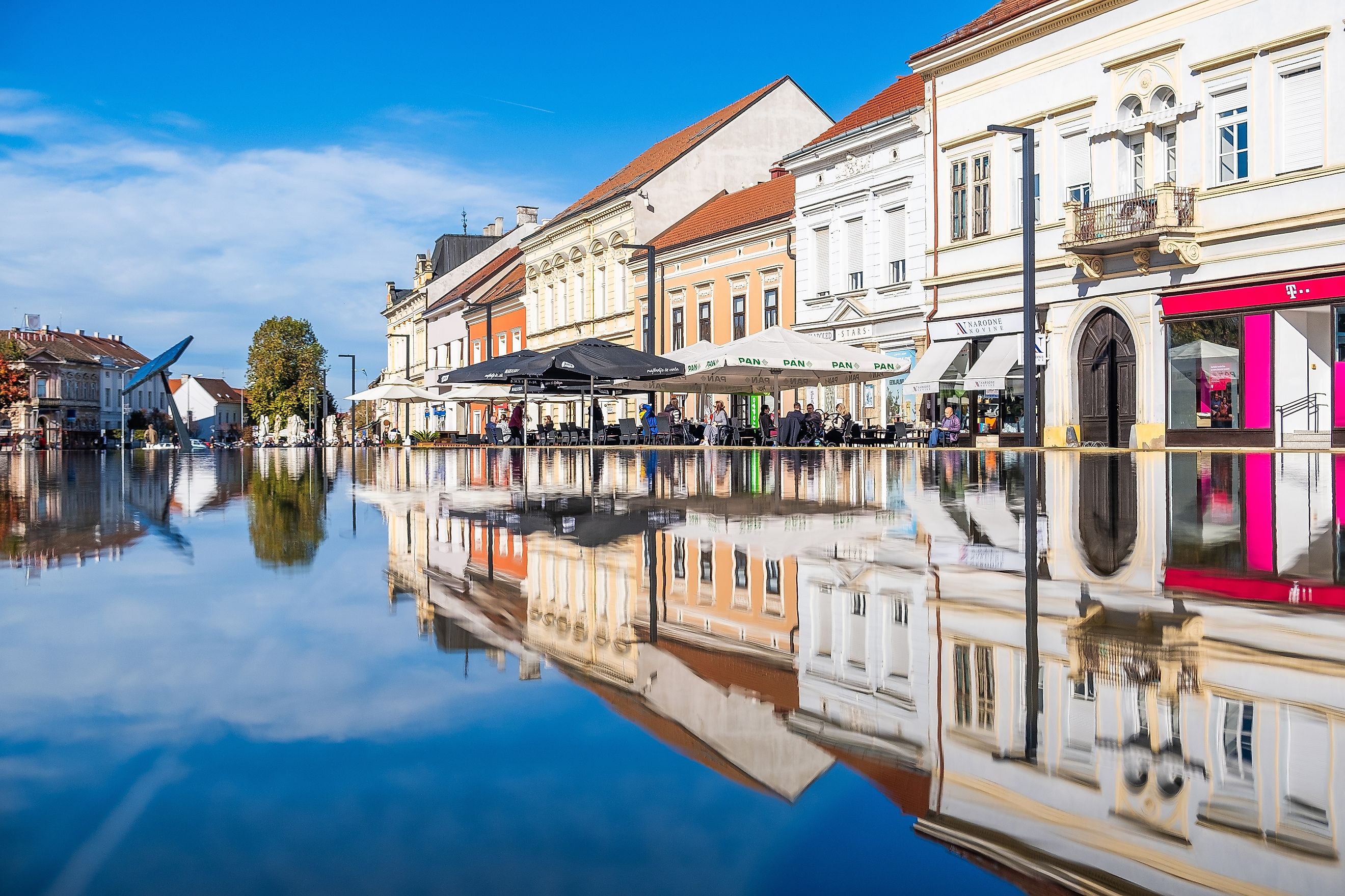 Scenic view of historic buildings and outdoor cafes in Koprivnica. (Editorial credit: Ivan Klindic / Shutterstock.com)