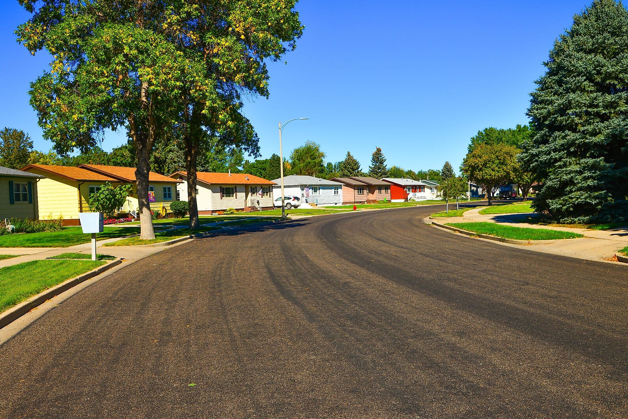 View of a modern residential neighborhood in Bismarck, North Dakota. 