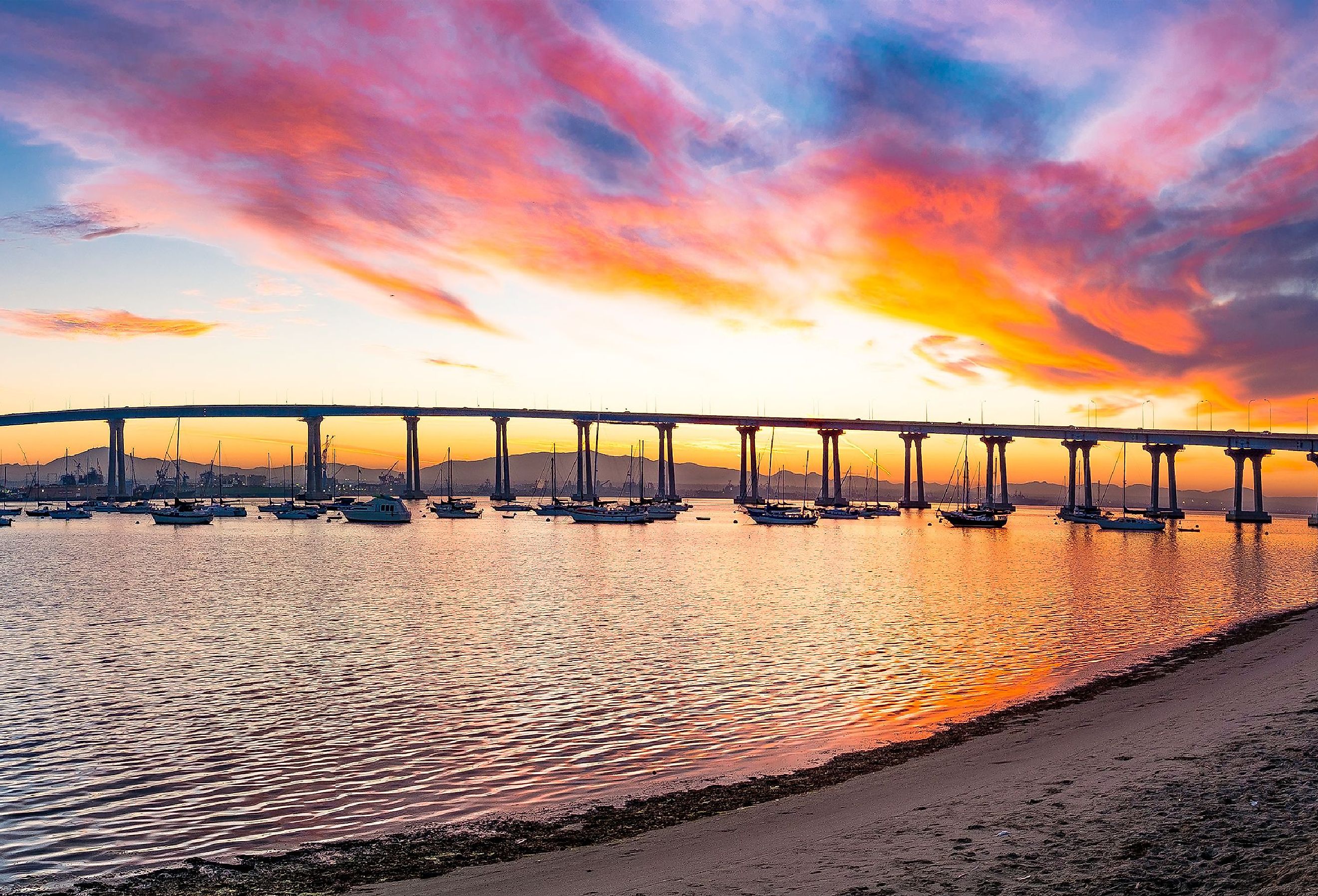 Coronado Bridge sunrise panorama. San Diego, California USA.