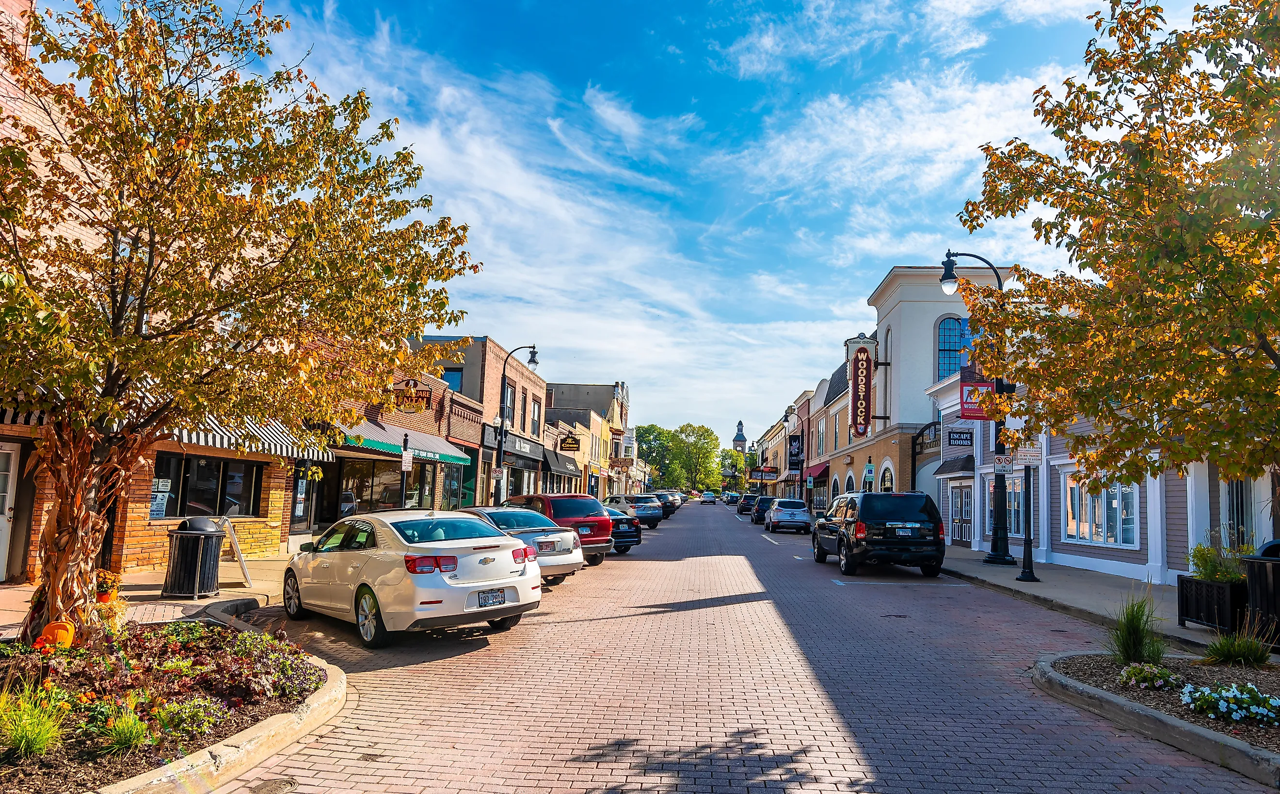 Street view in Woodstock, Illinois. Editorial credit: Nejdet Duzen / Shutterstock.com