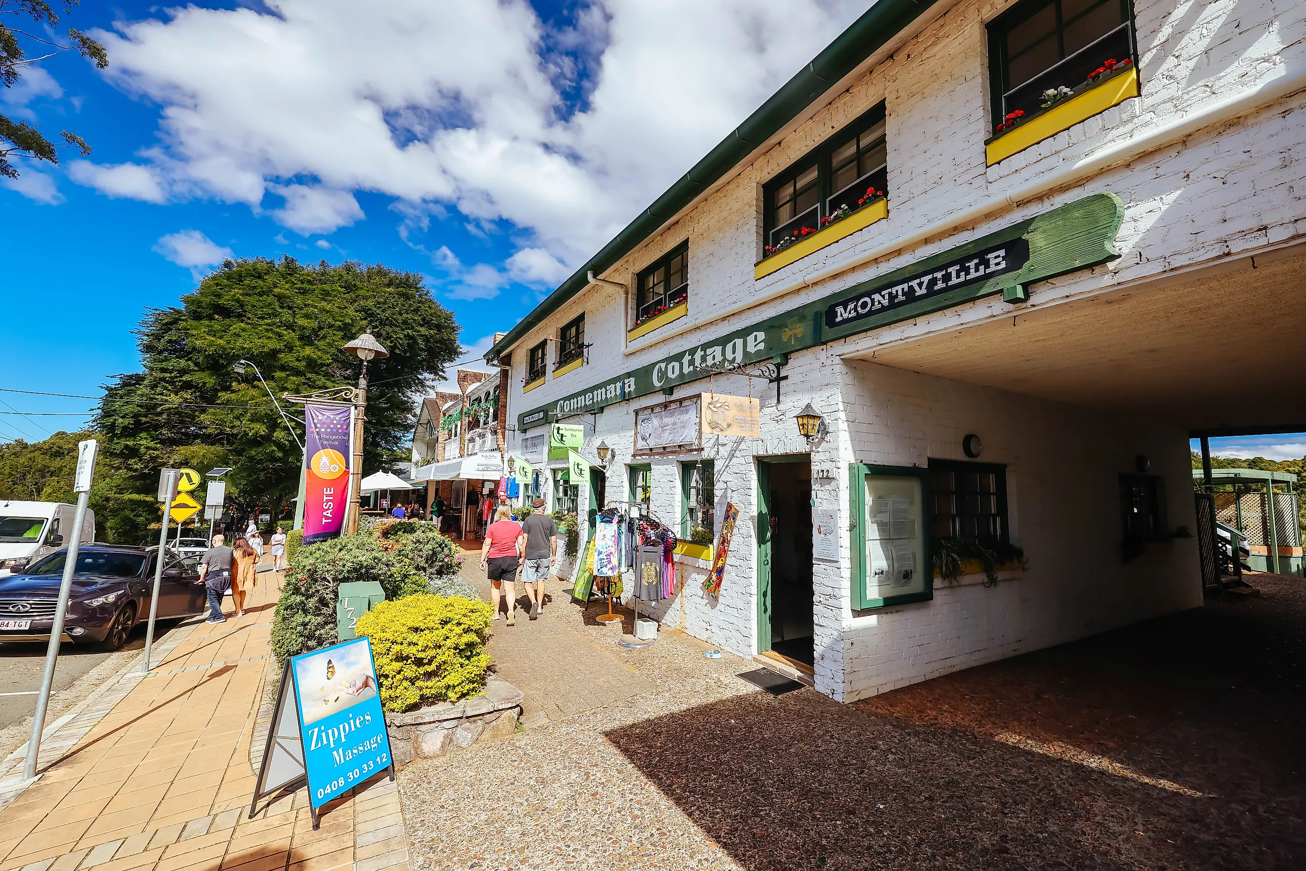 The quaint popular town of Montville on a sunny winter's day in the Glasshouse Mountains near Sunshine Coast in Queensland, Australia