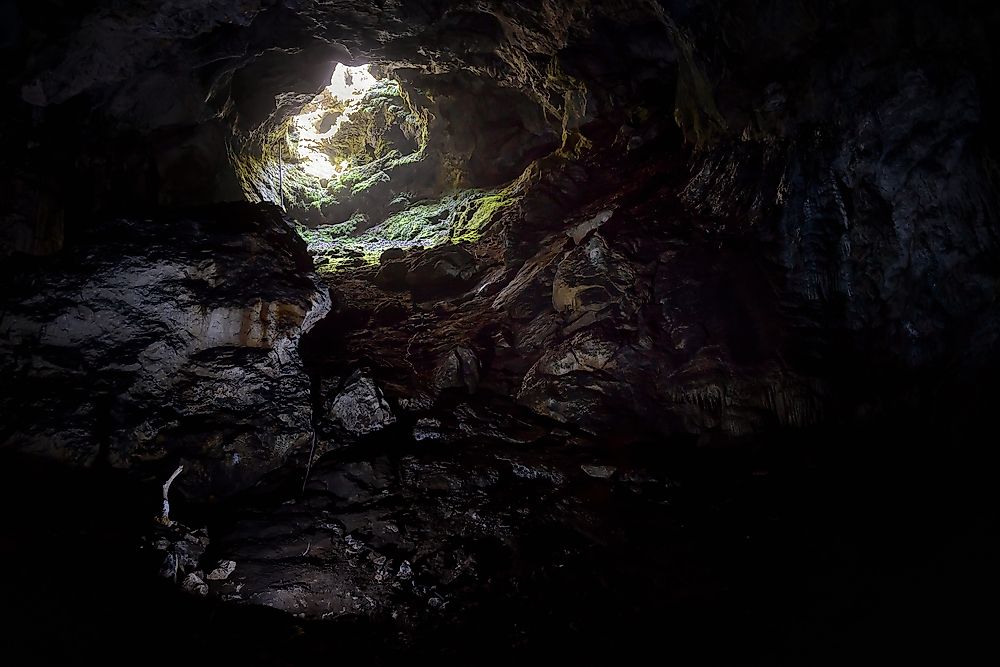 The interior of a karst cave.