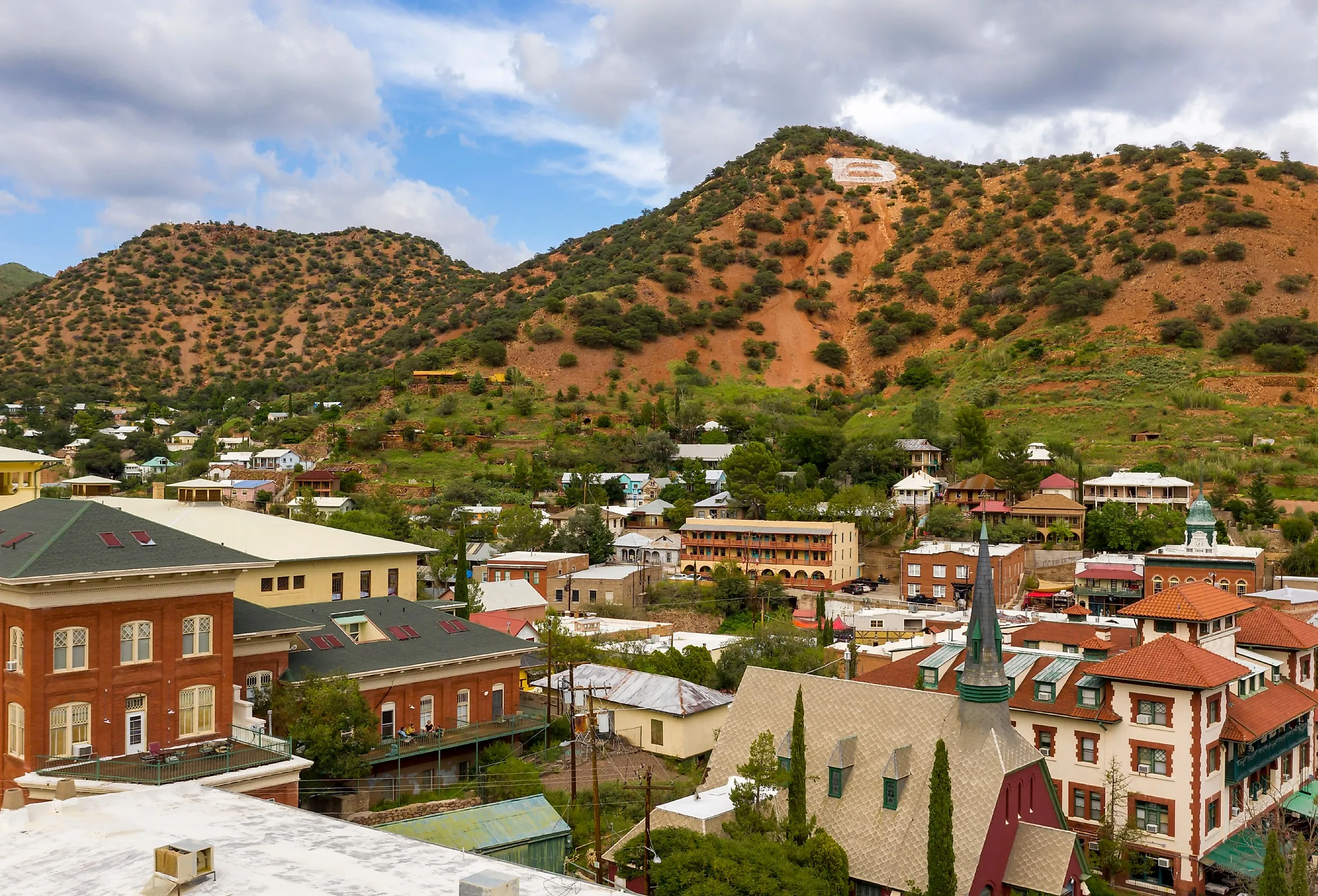 Aerial view of the mountain town of Bisbee, Arizona.