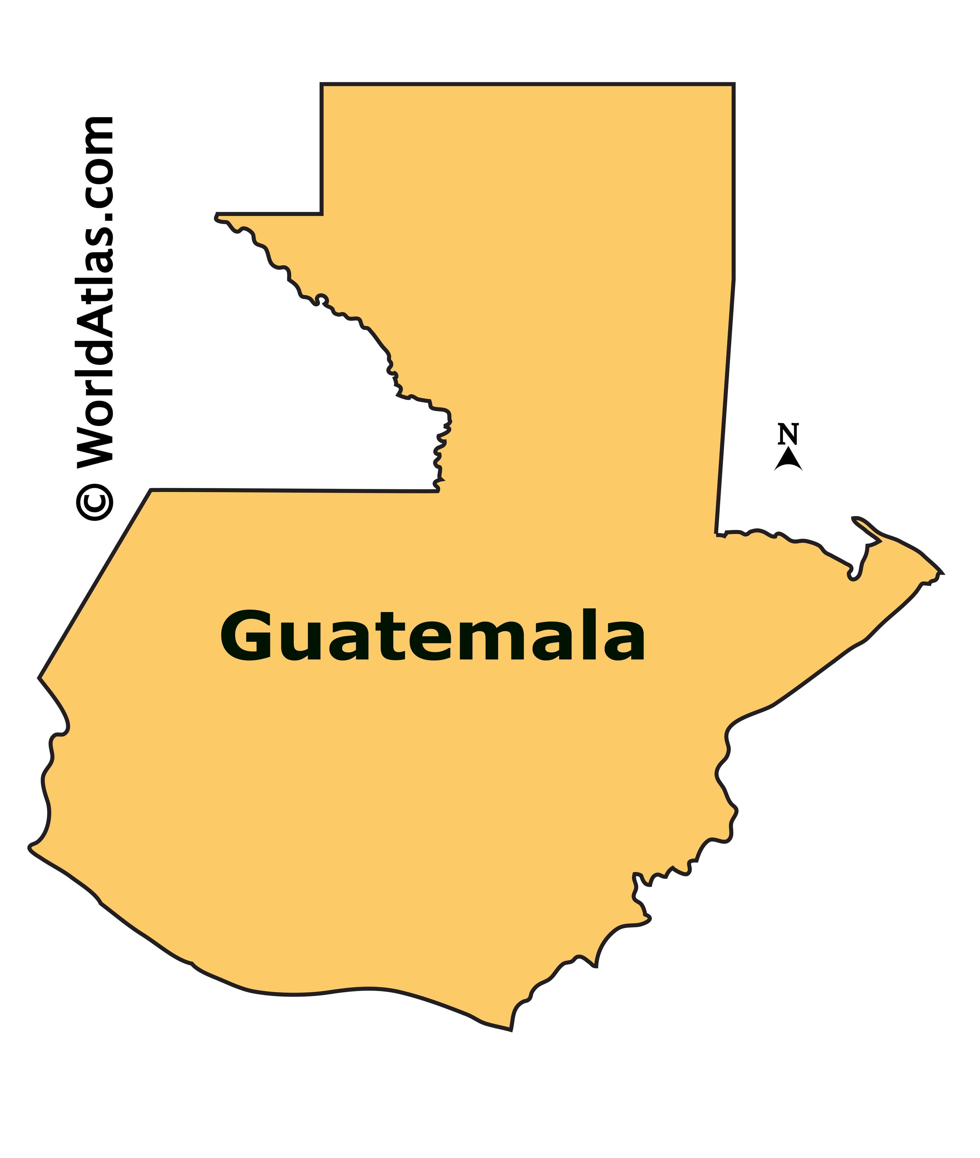 The above outline map represents Guatemala, a mountainous country in Centra...