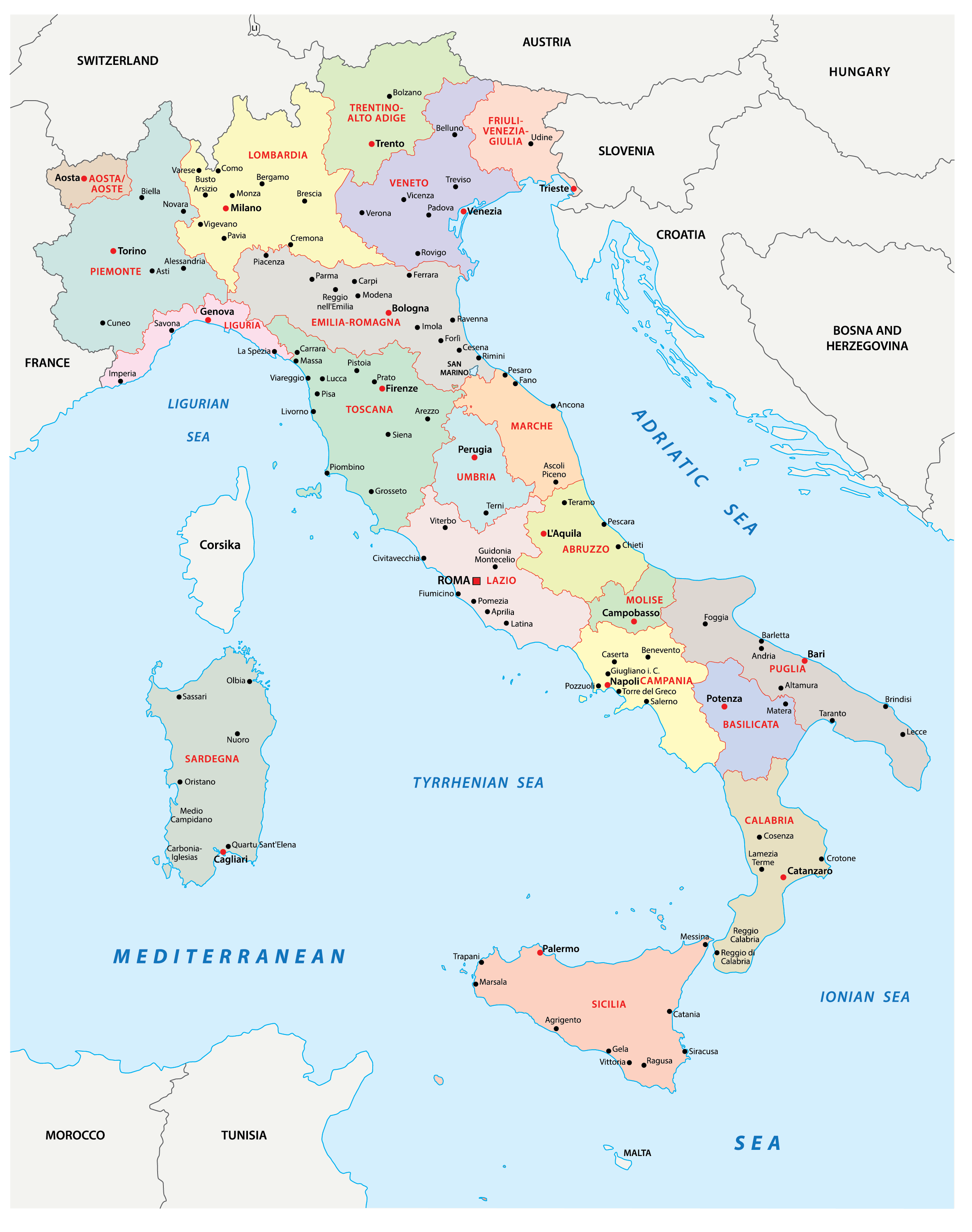 Map Of Italy With Cities Labeled