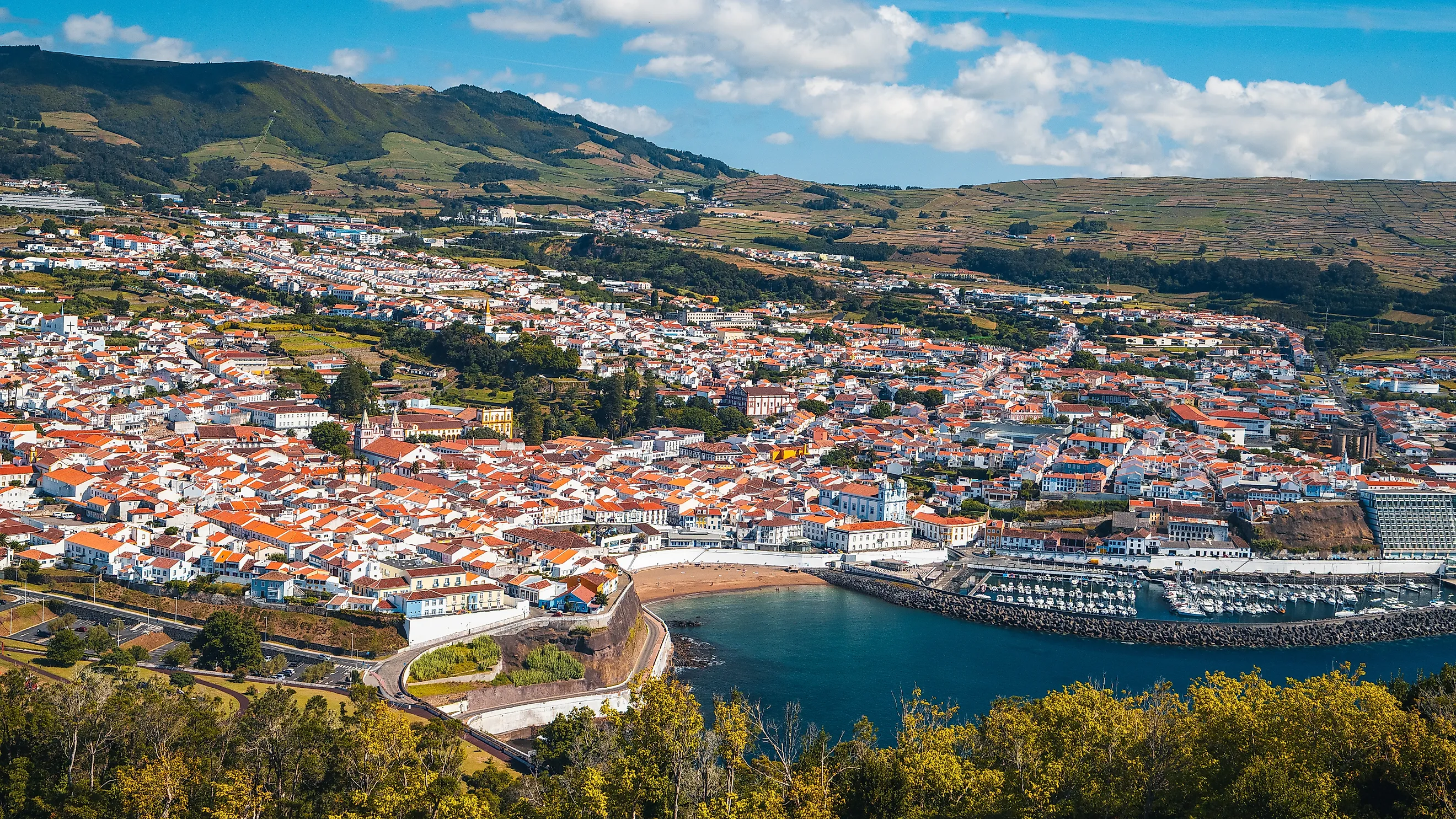 Aerial view of Angra do Heroísmo, Portugal on Ilha Terceira.