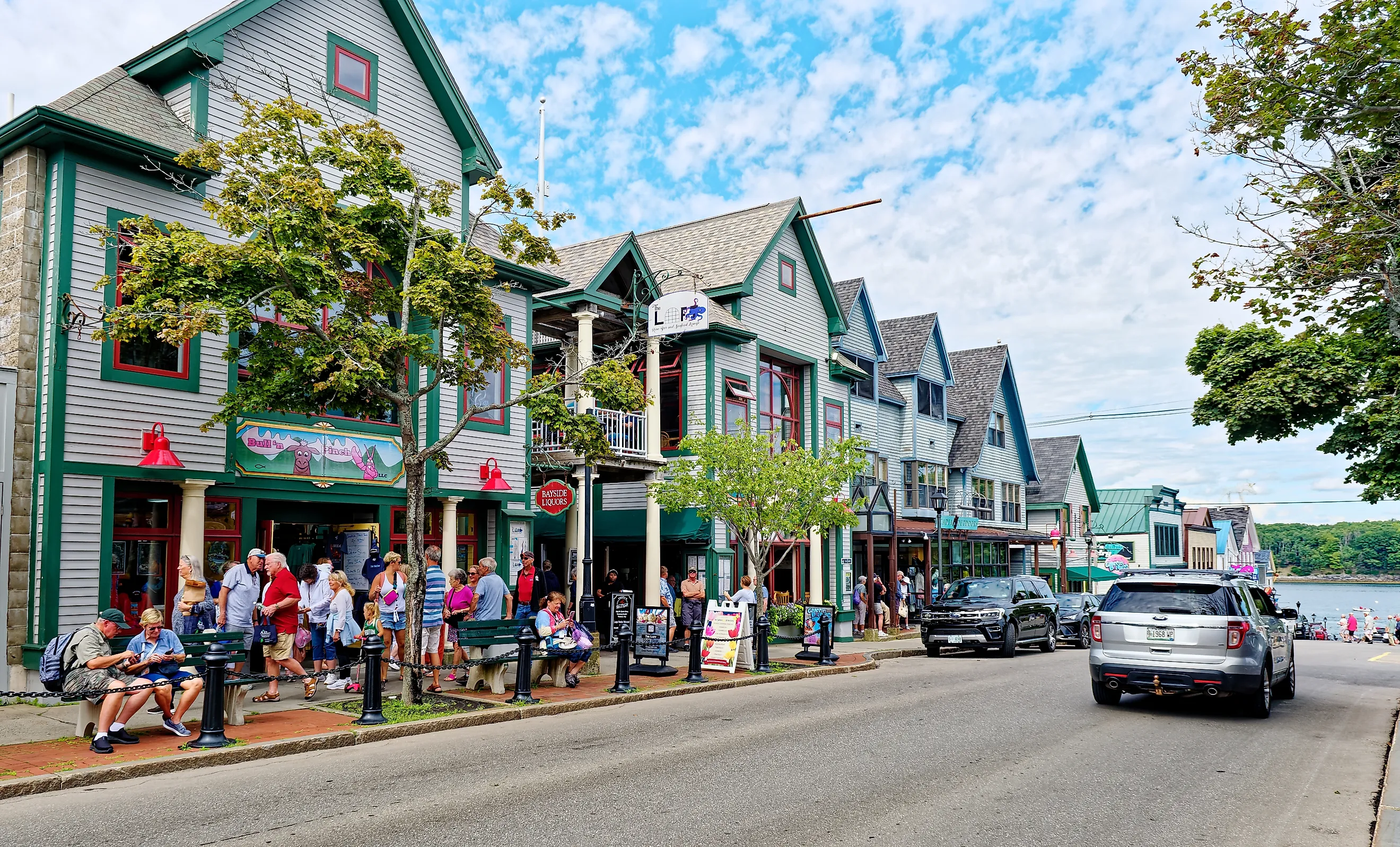 A sidewalk scene in Bar Harbor, Maine. Editorial Credit: Darryl Brooks, Shutterstock.com