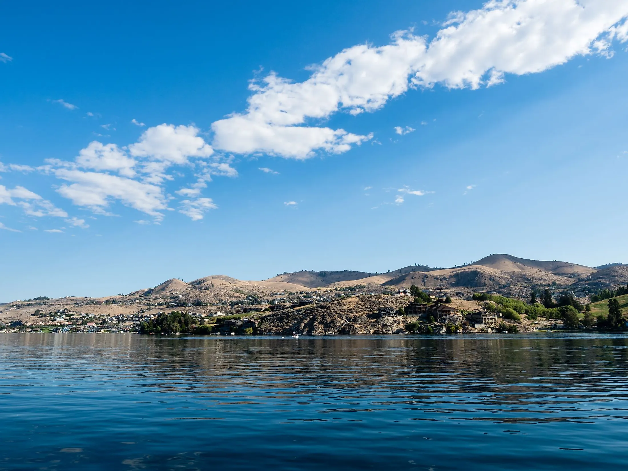 View of Lake Chelan waterfront from Chelan-Stehekin ferry dock. 