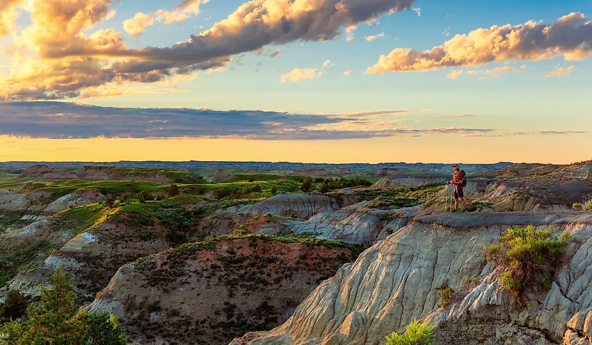 Tourist in Theodore Roosevelt National Park. Image credit ZakZeinert via Shutterstock.