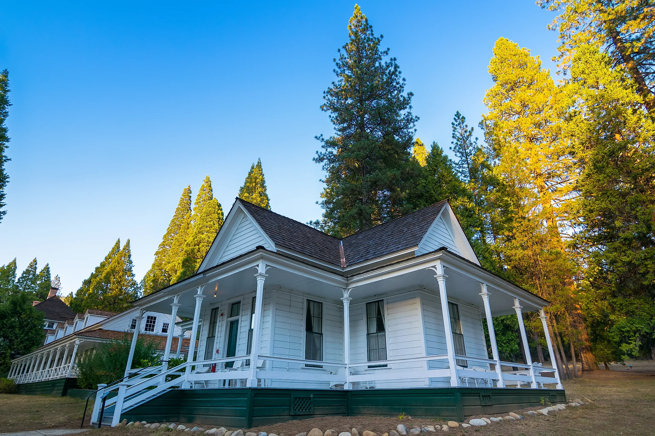  Beautiful view of the historic Wawona Hotel, located in Yosemite National Park is part of the American National Historic Heritage. Wawona, California