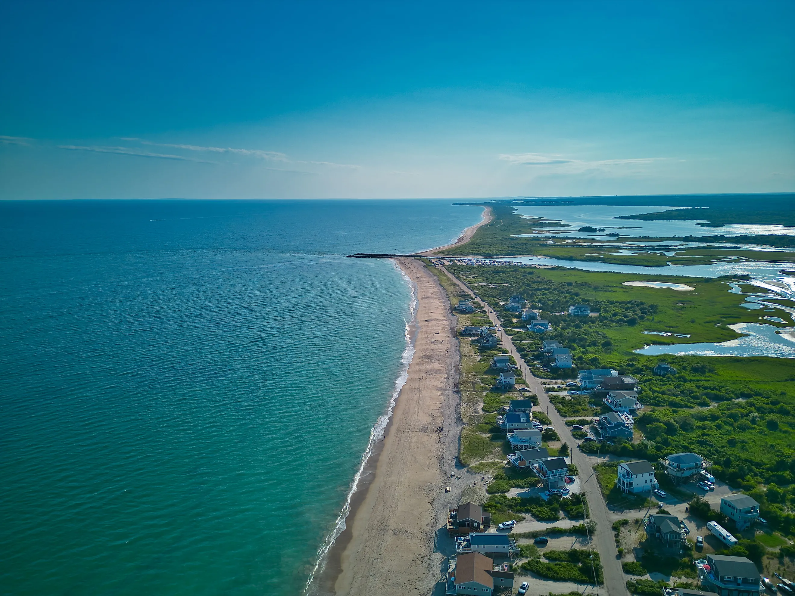 Aerial view of the sandy beach in Charlestown, Rhode Island.