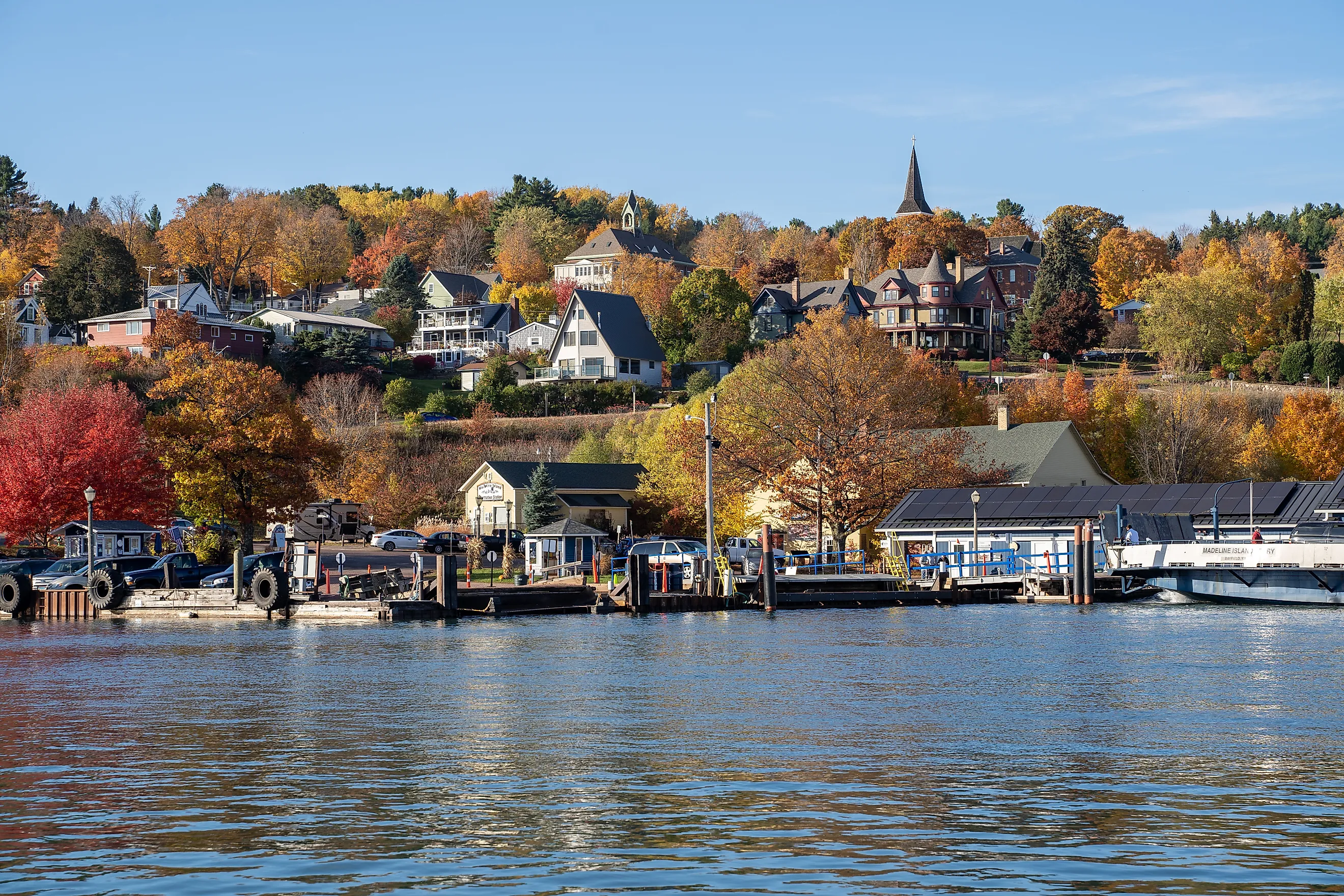 Cityscape view of Bayfield, Wisconsin, as seen from the shores of Lake Superior.