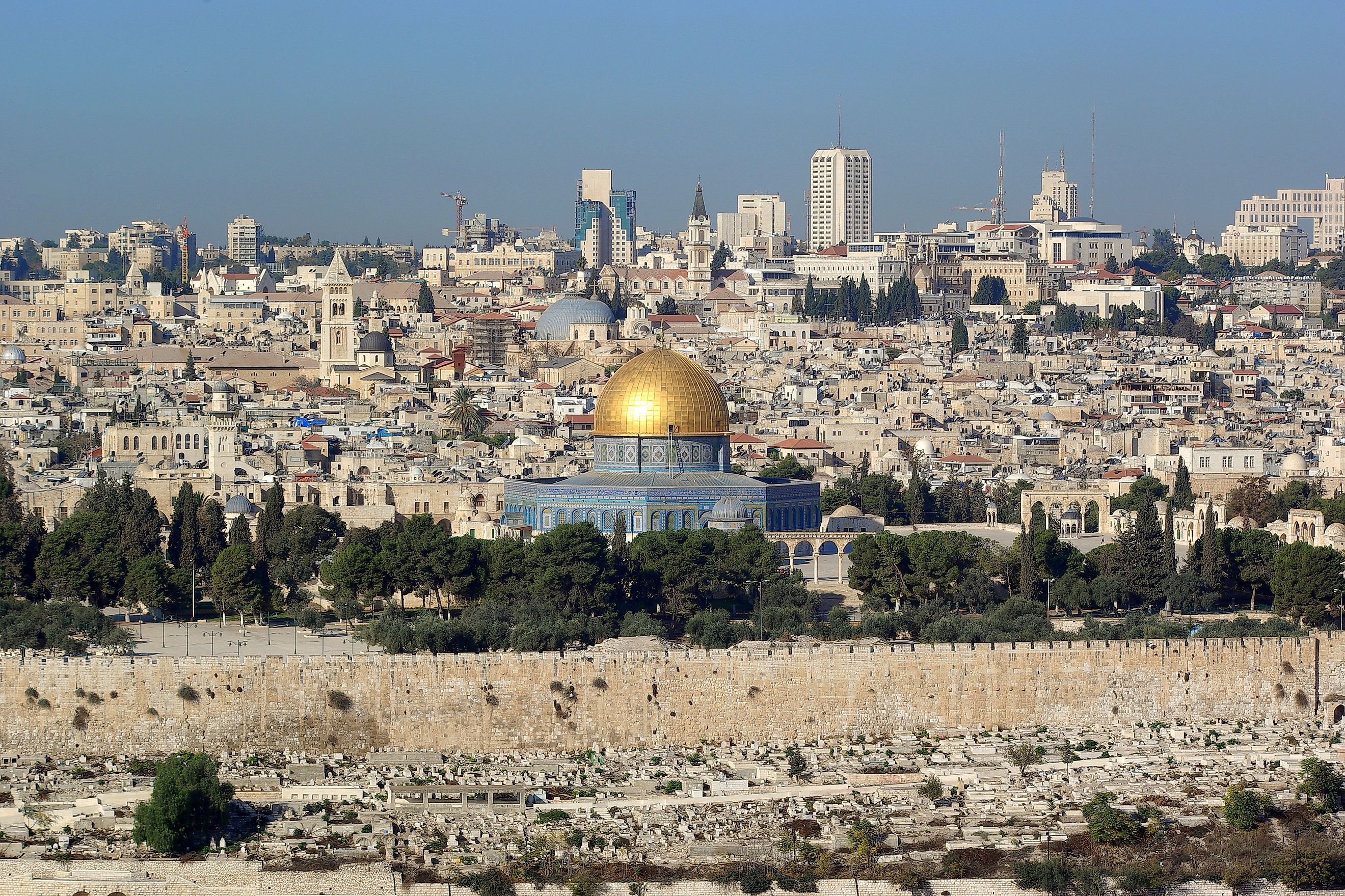 The Dome of the Rock in Jerusalem with the Church of the Holy Sepulcher in the background