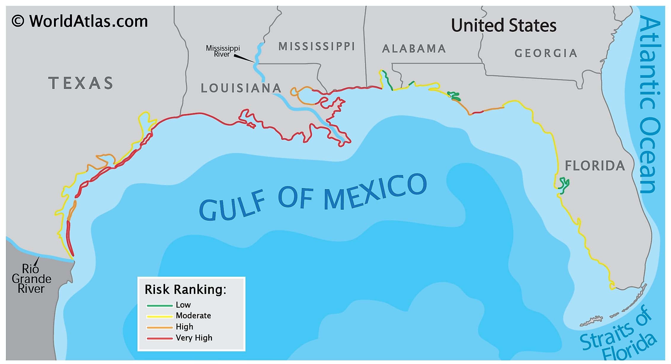 Gulf coast map of United States.