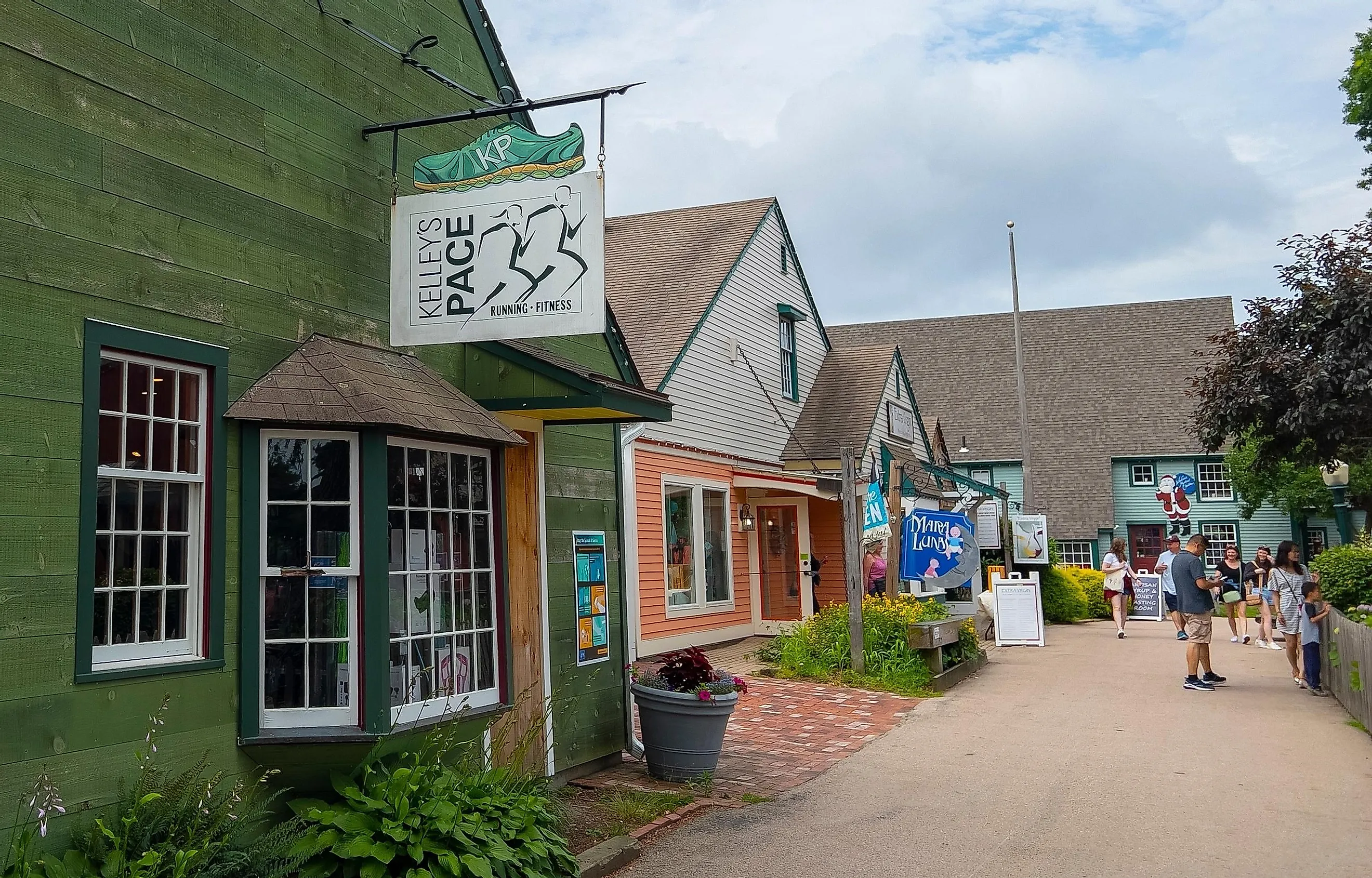 Historic shop in Old Mystic Village in summer in village of Mystic, town of Stonington, Connecticut