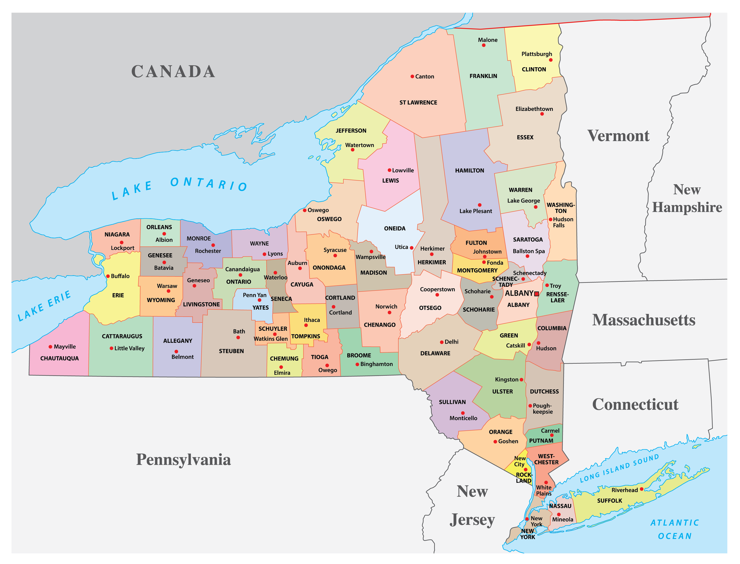 New York Map Showing Counties Map Of World