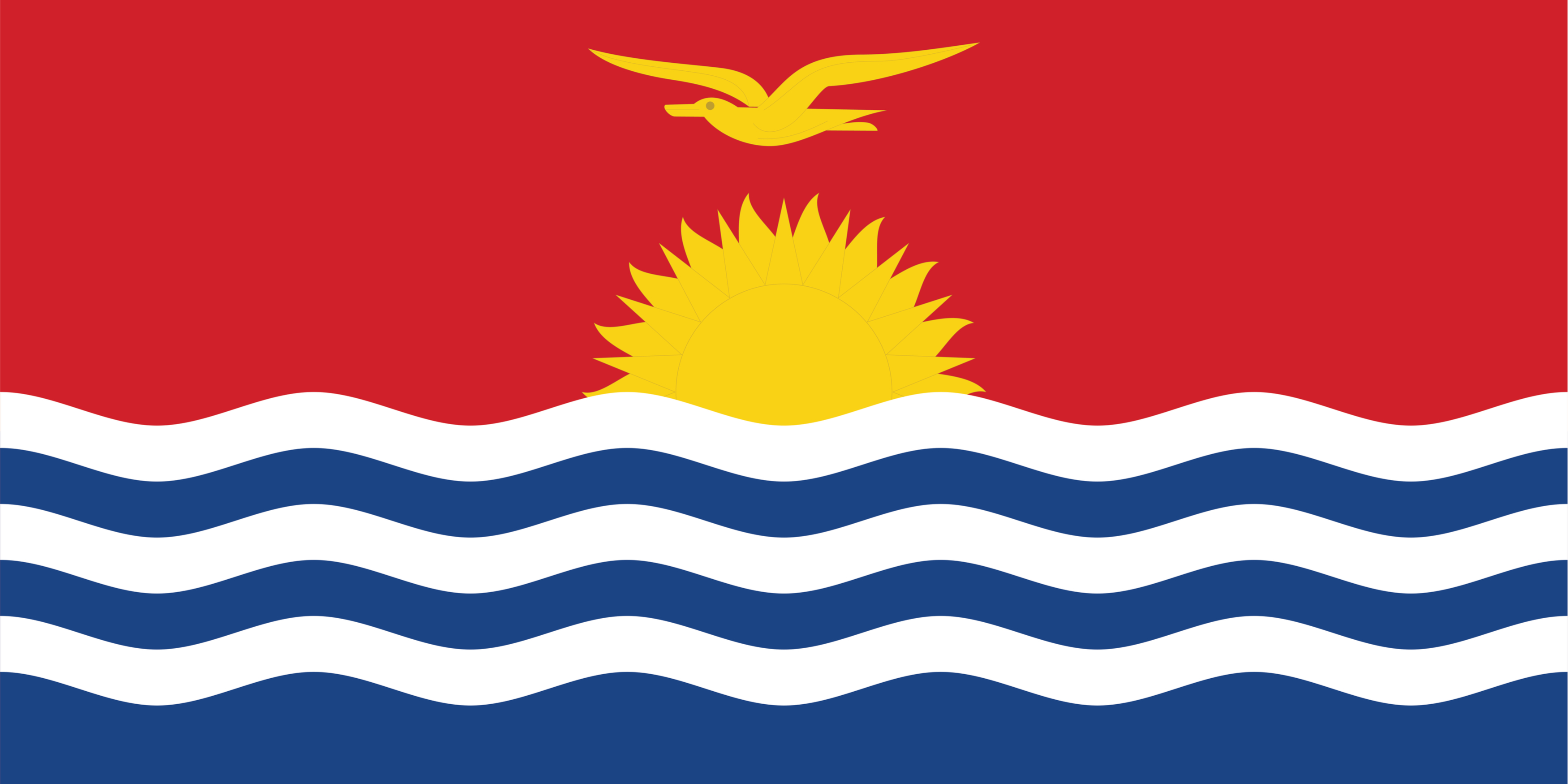 The Flag of Kiribati features a frigatebird and a sun over the ocean.