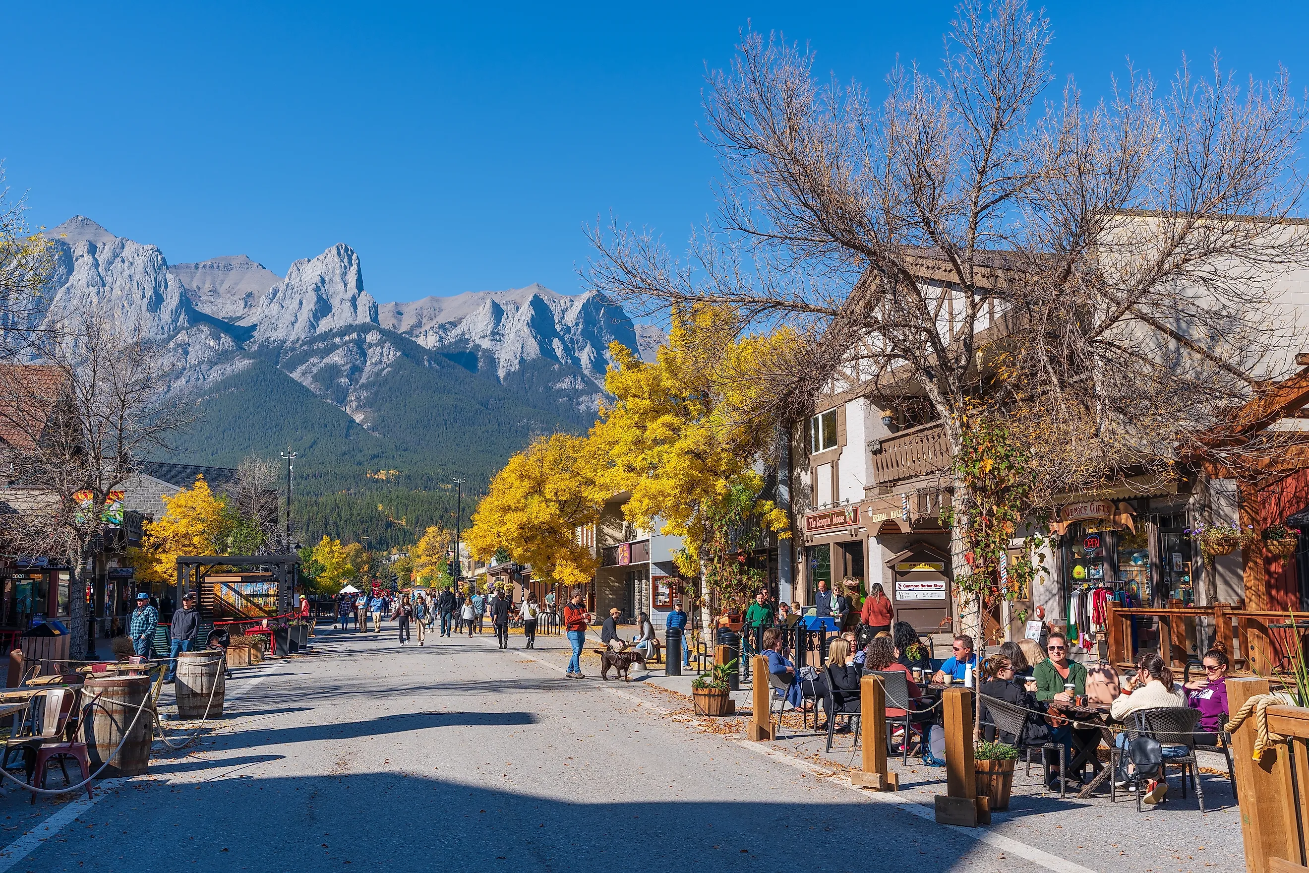 Downtown scene in Canmore, Alberta, Canada. Editorial credit: Shawn.ccf / Shutterstock.com.
