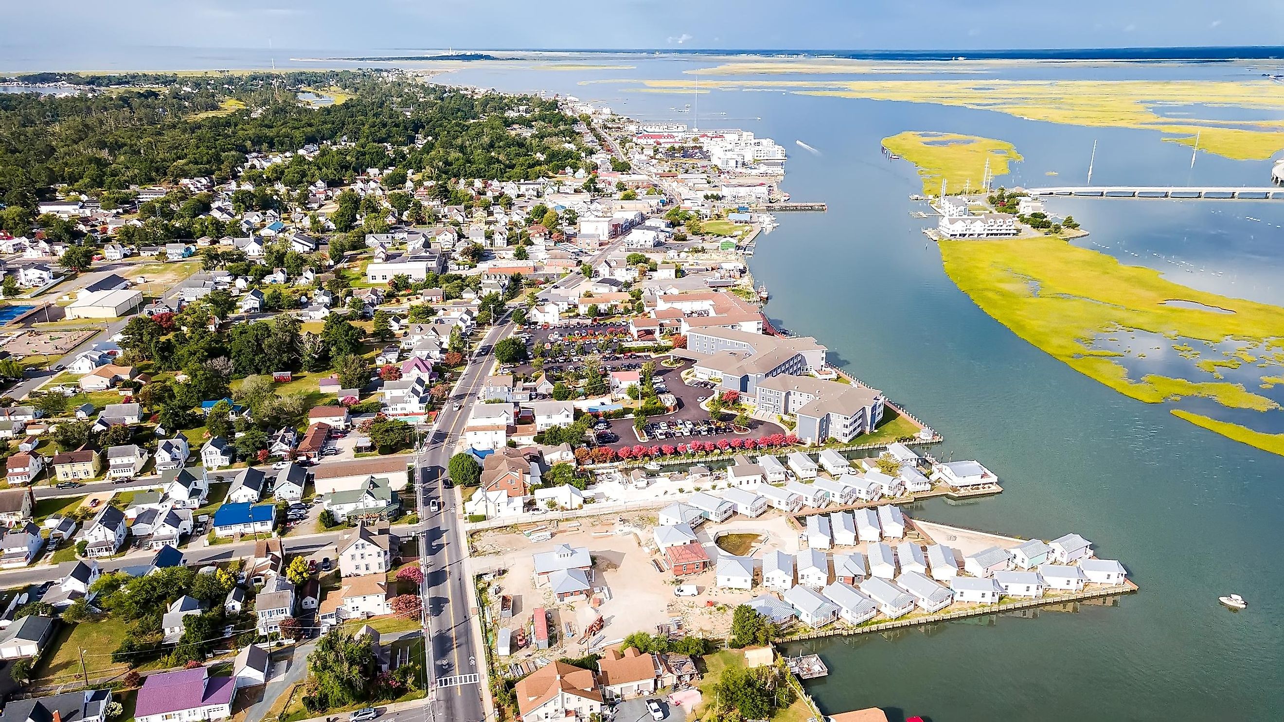 Aerial view of Chincoteague Island, Virginia.