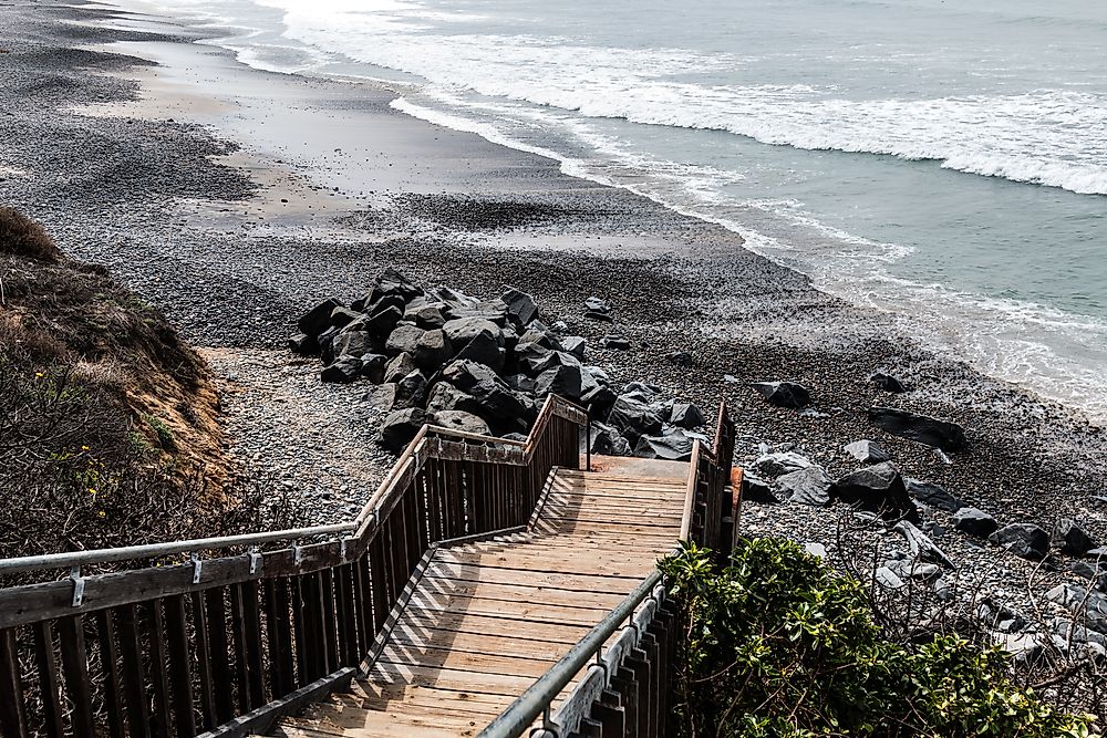 The boardwalk leading down to Carlsbad State Beach, California.
