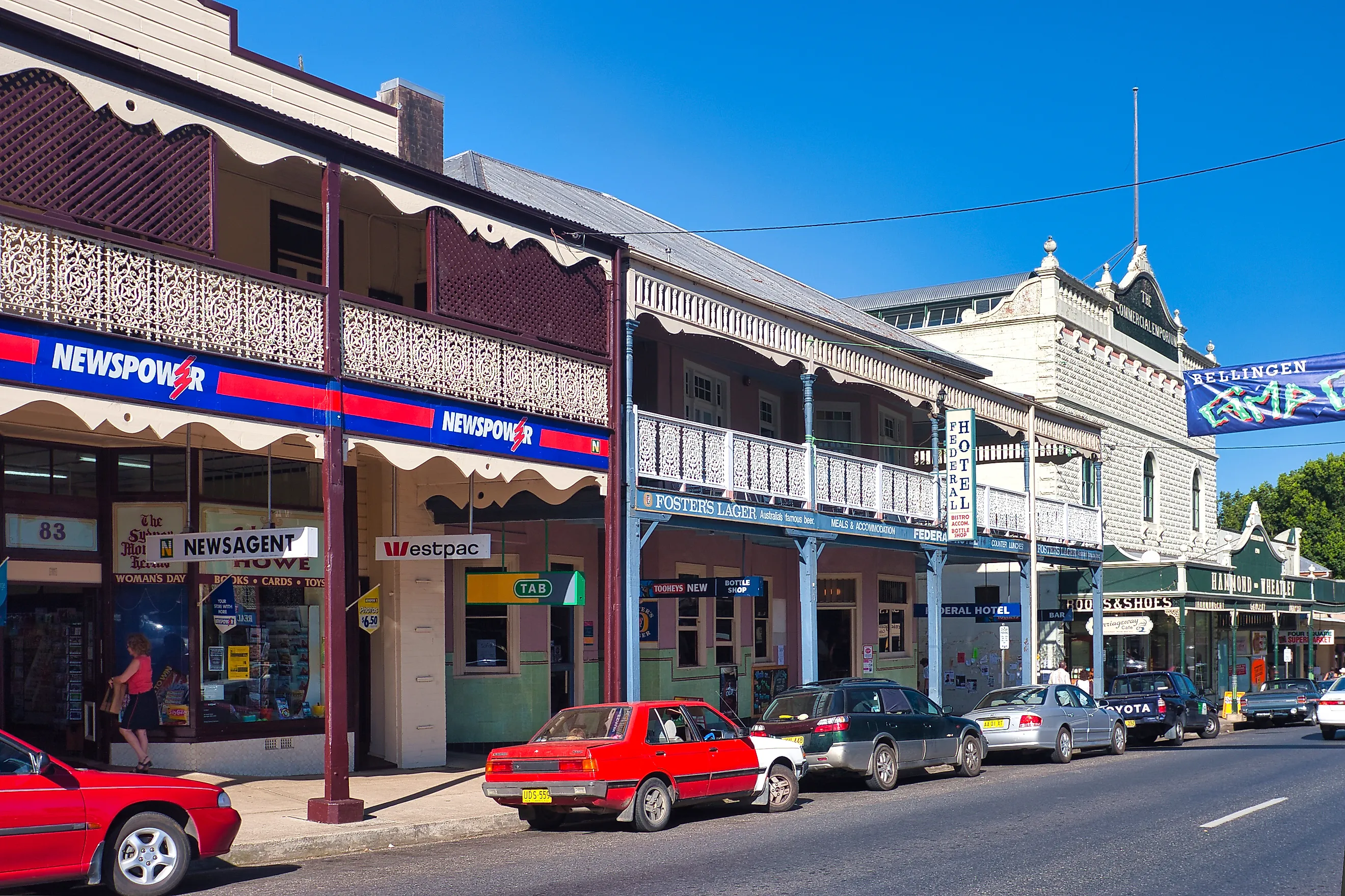 Beautiful facade of buildings in downtown Bellingen, New South Wales, Australia. Image credit: James Davis Photography / Shutterstock.com.
