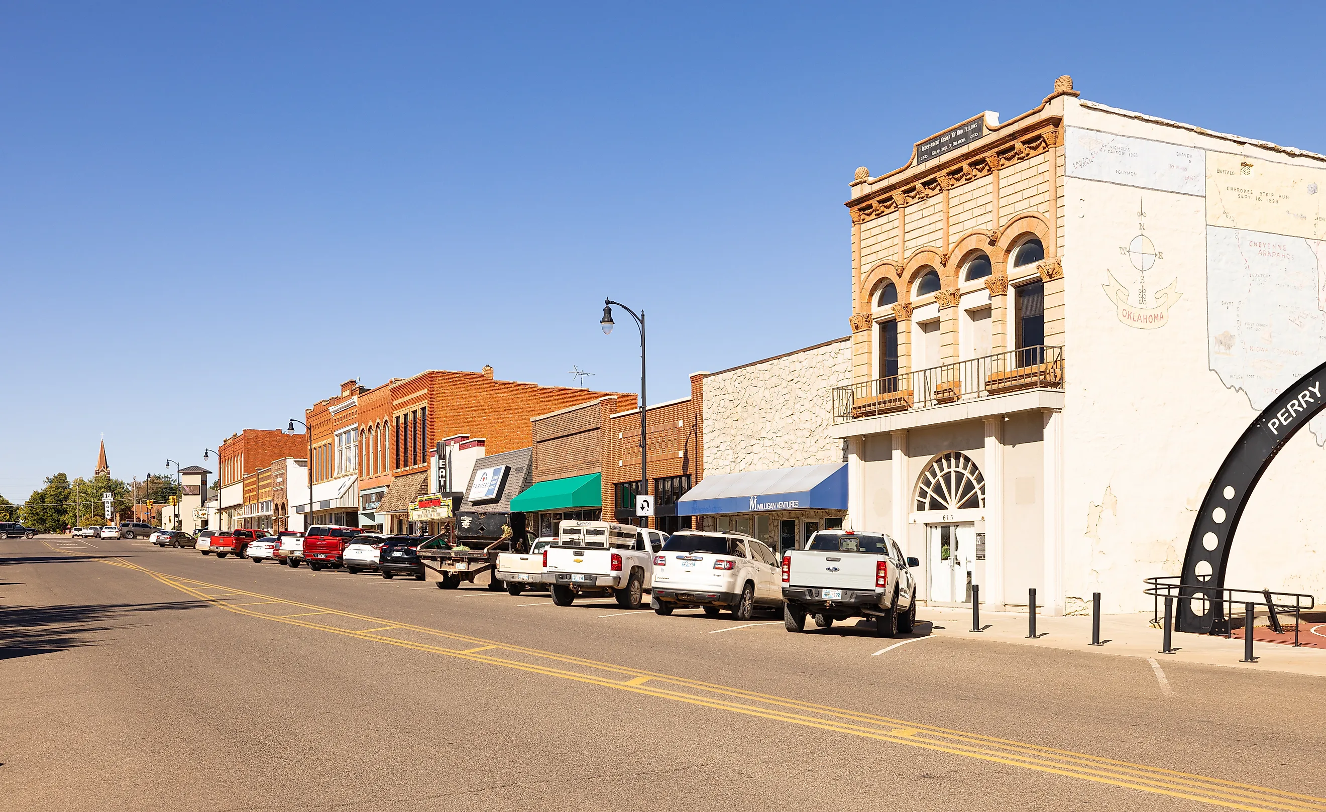 The old business district on Delaware Street in Perry, Oklahoma, USA. 