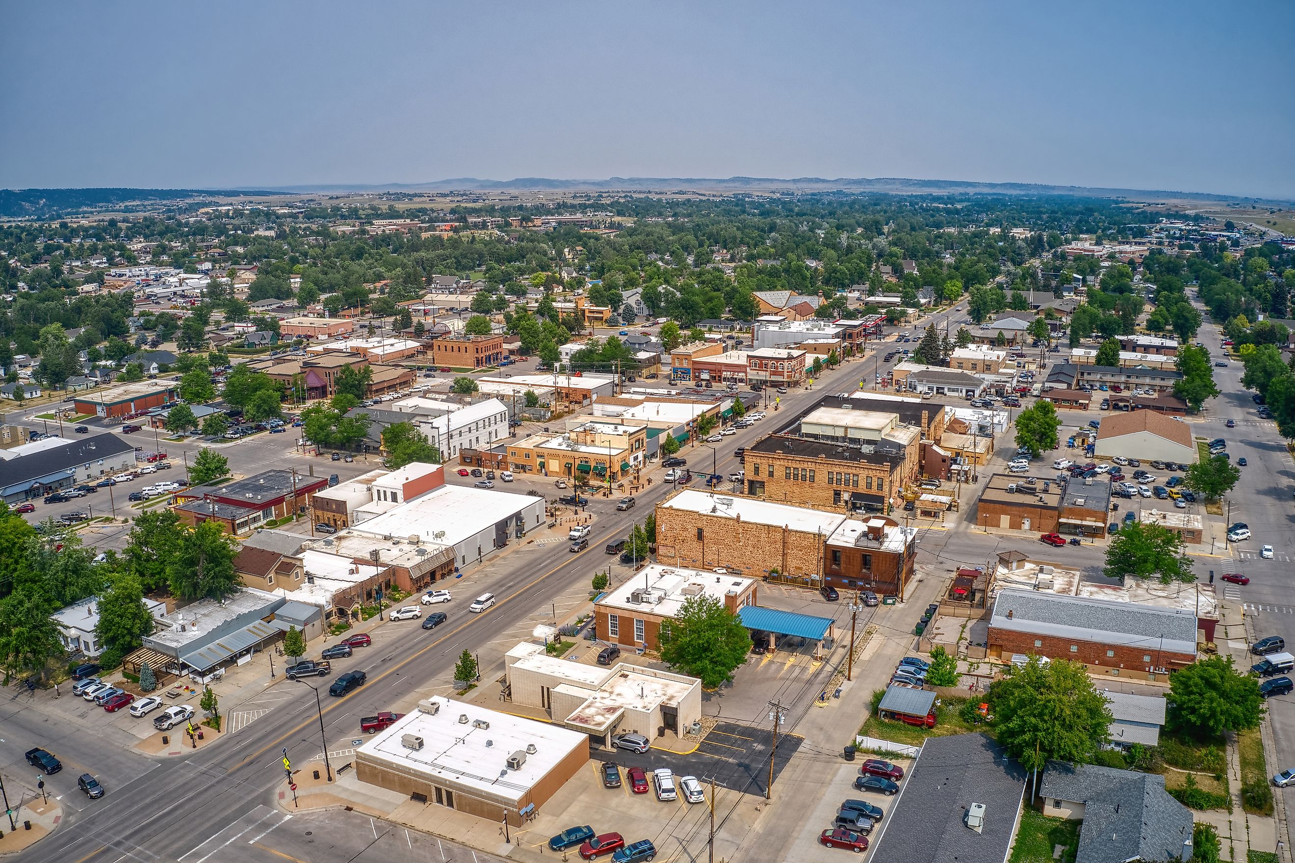 Aerial view of Spearfish, South Dakota, in summer.