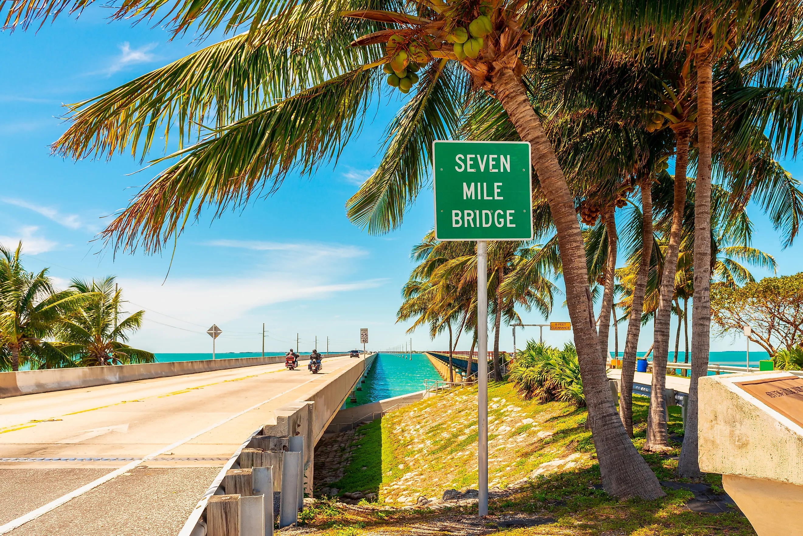 Entrance sign for the Seven Mile Bridge in the Florida Keys, Florida.