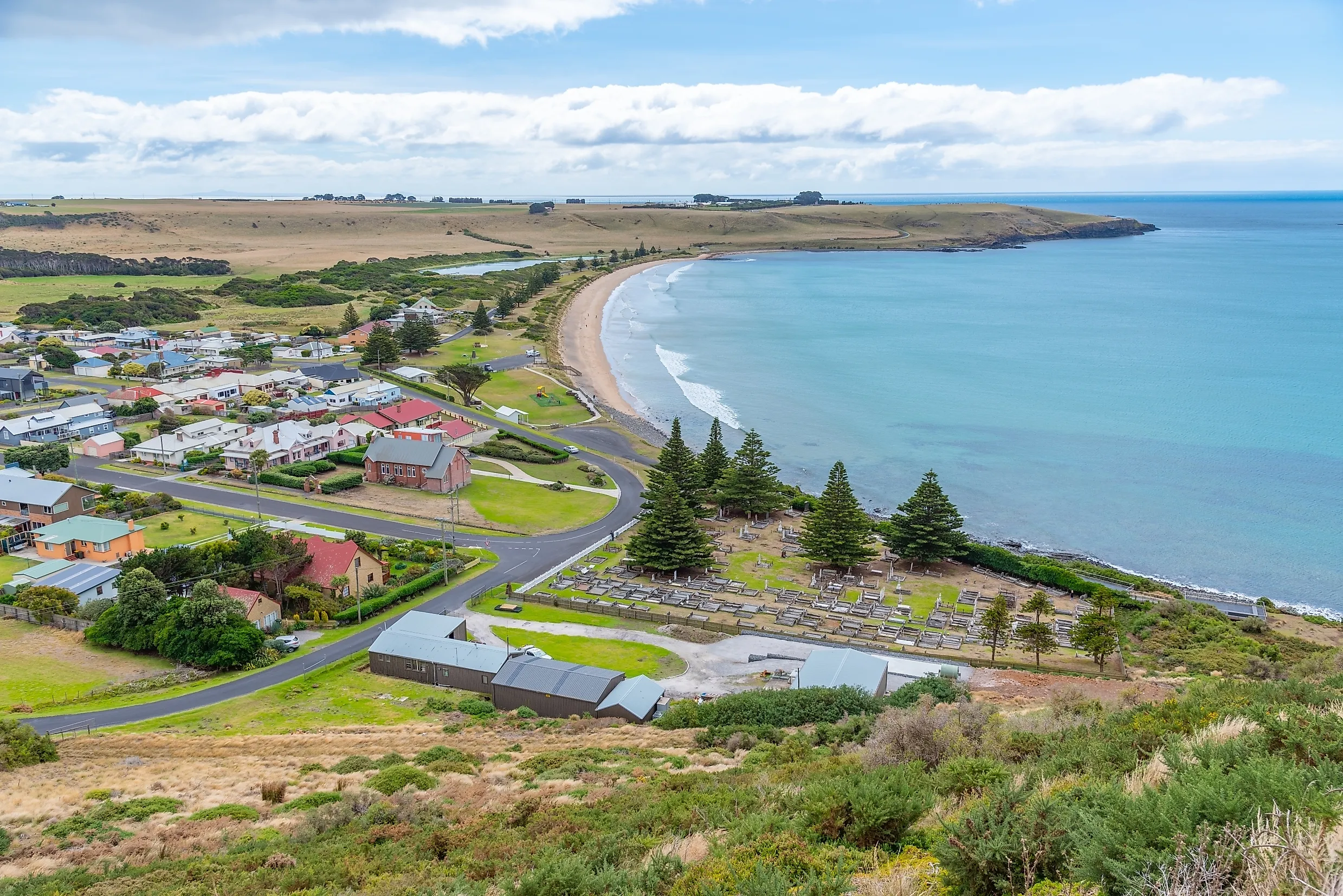 Aerial view of a beach at Stanley, Tasmania, Australia.