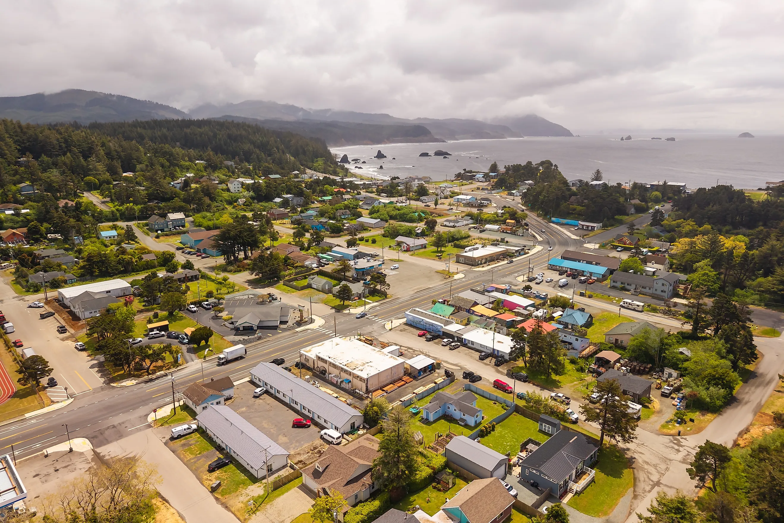 Aerial view of Port Orford, Oregon.