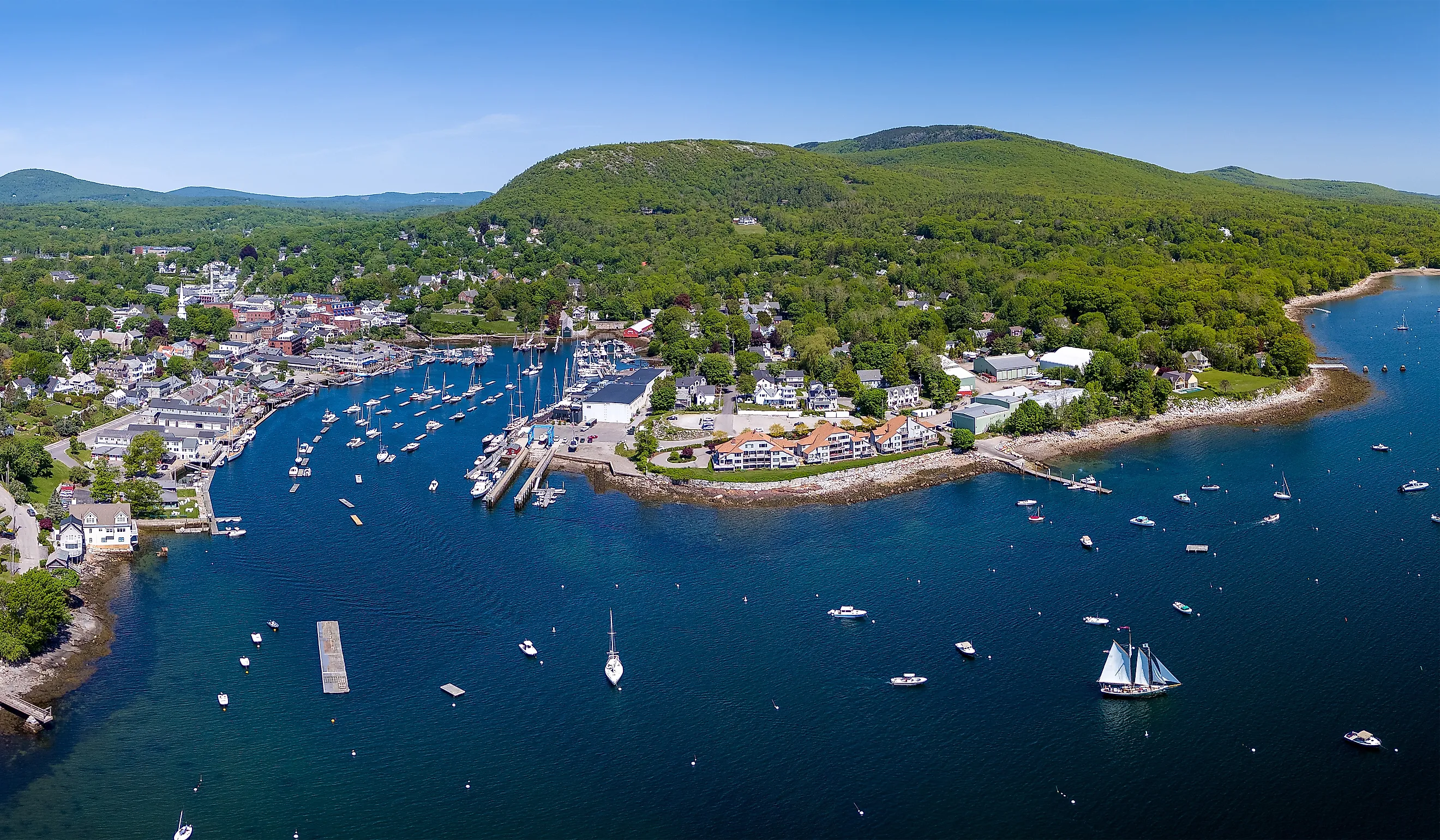 Aerial view of Camden, Maine.