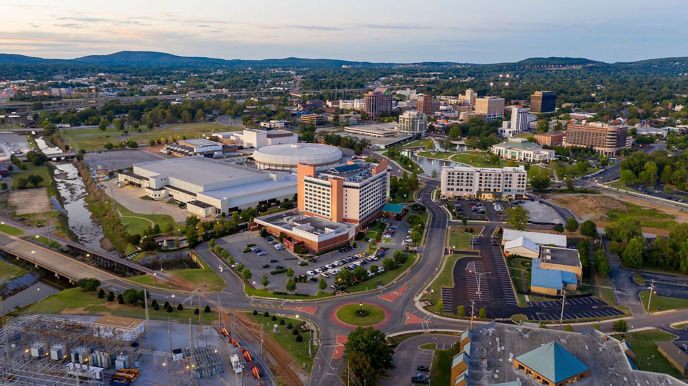 Aerial view of the big town city center of Huntsville, Alabama. 