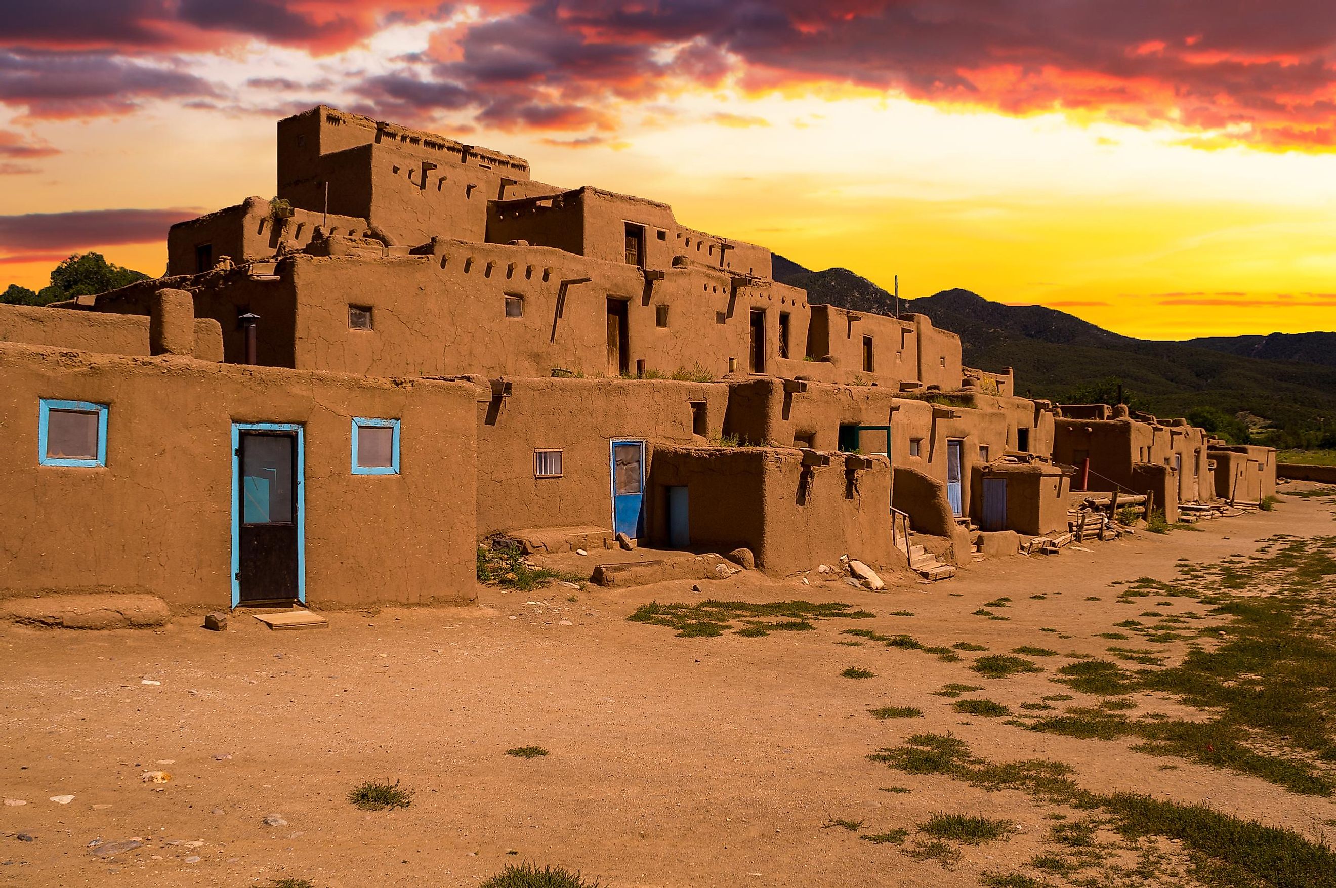 Ancient dwellings of UNESCO World Heritage Site named Taos Pueblo in New Mexico. Taos Pueblo is believed to be one of the oldest continuously inhabited settlements in the USA.