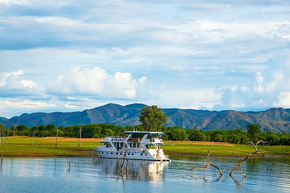 A houseboat on Lake Kariba, the largest artificial lake in the world.