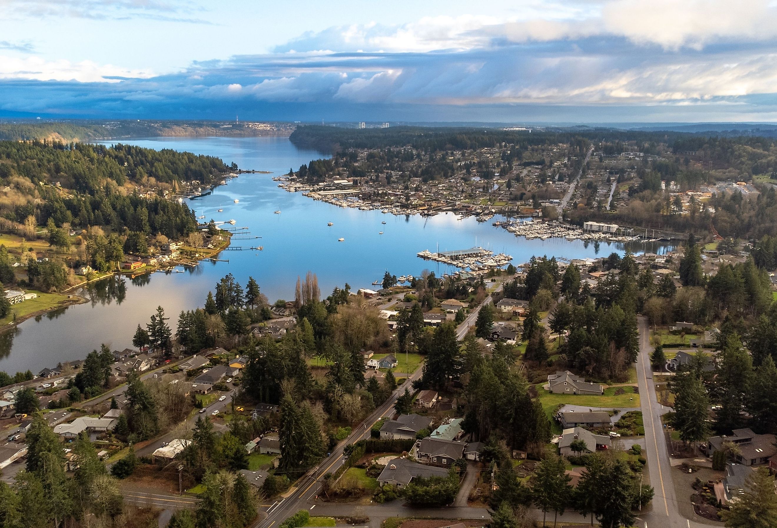 Aerial view of beautiful Gig Harbor, Washington. 