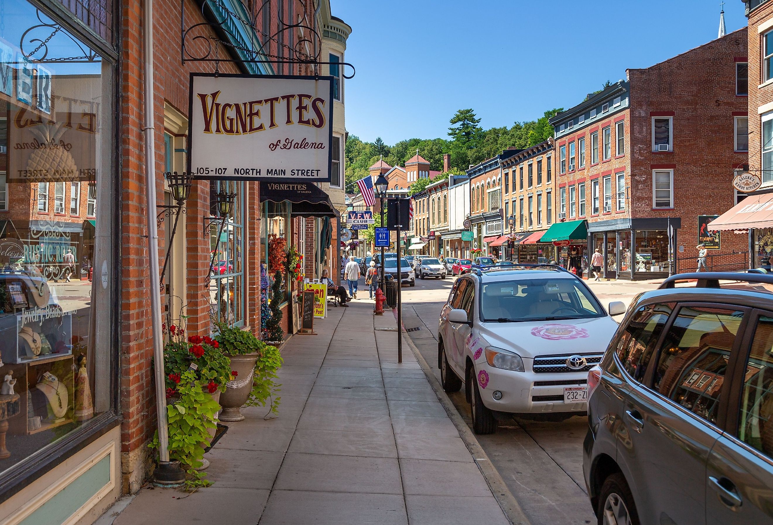 Quaint shops on the Main Street of Galena, Illinois. Image credit Wirestock Creators via Shutterstock