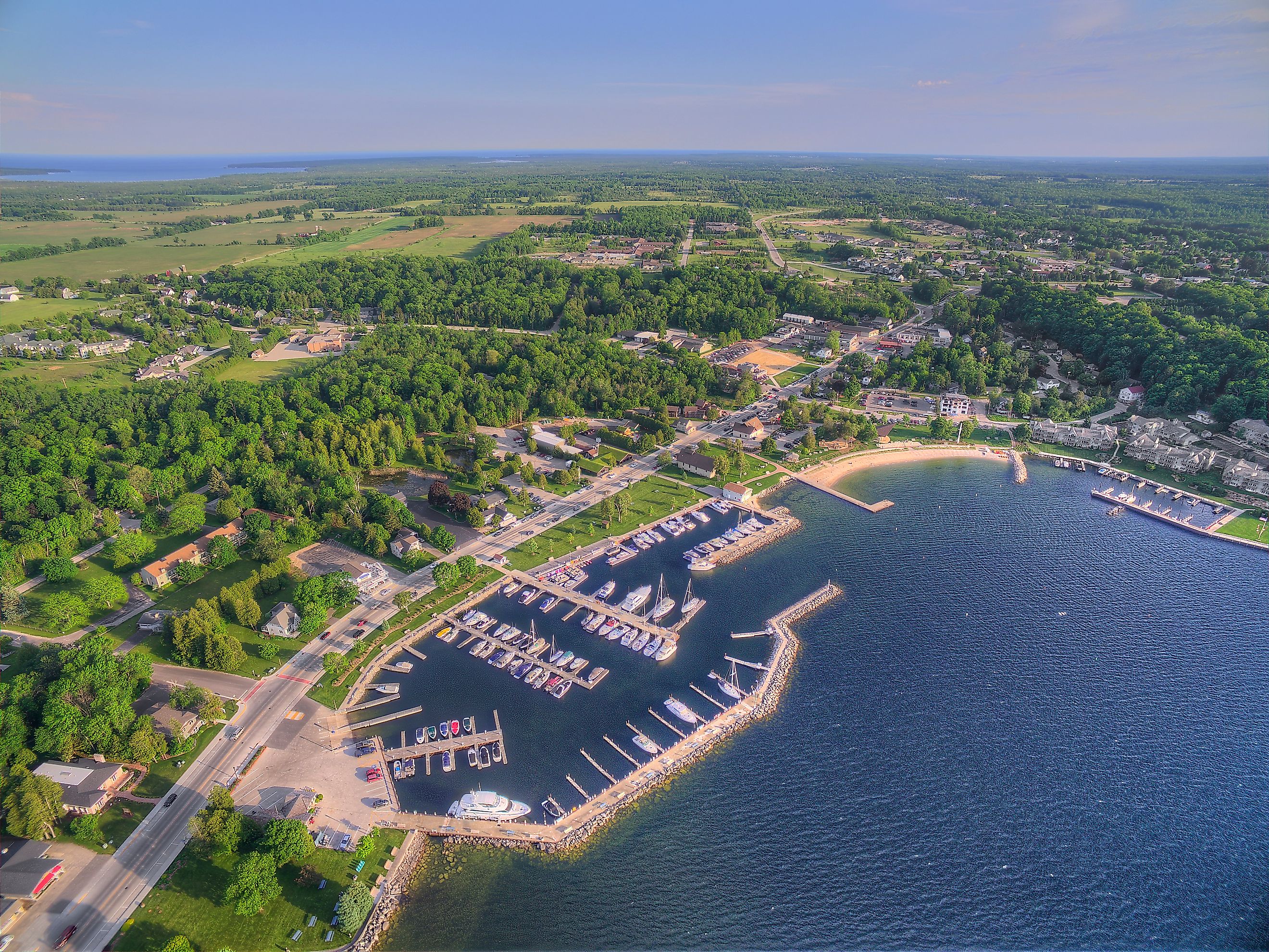 Aerial view of Sister Bay, Wisconsin.