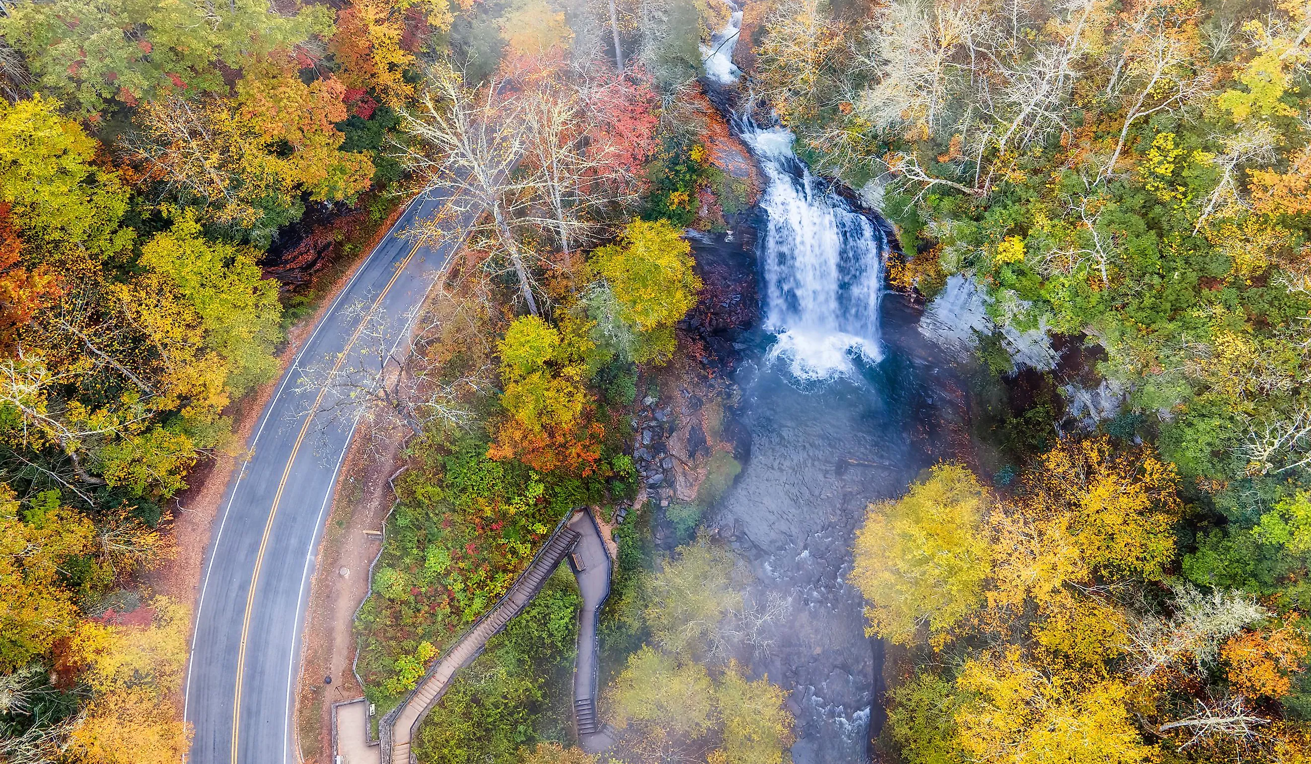 Autumn view of Looking Glass Falls in the Pisgah National Forest near Brevard.