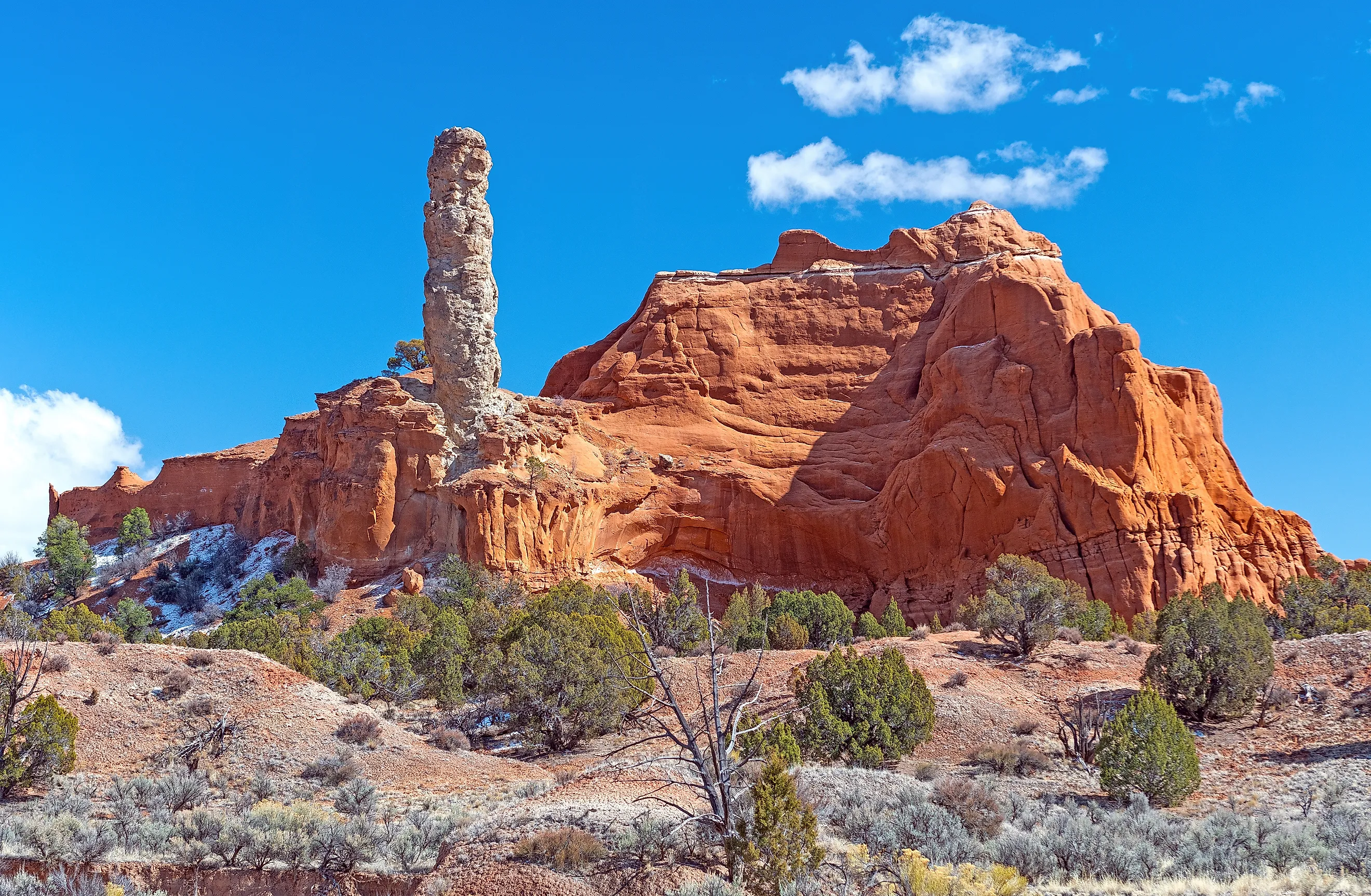 Limestone Pinnacle Protruding From a Sandstone Ridge in Kodachrome Basin State Park in Utah. 