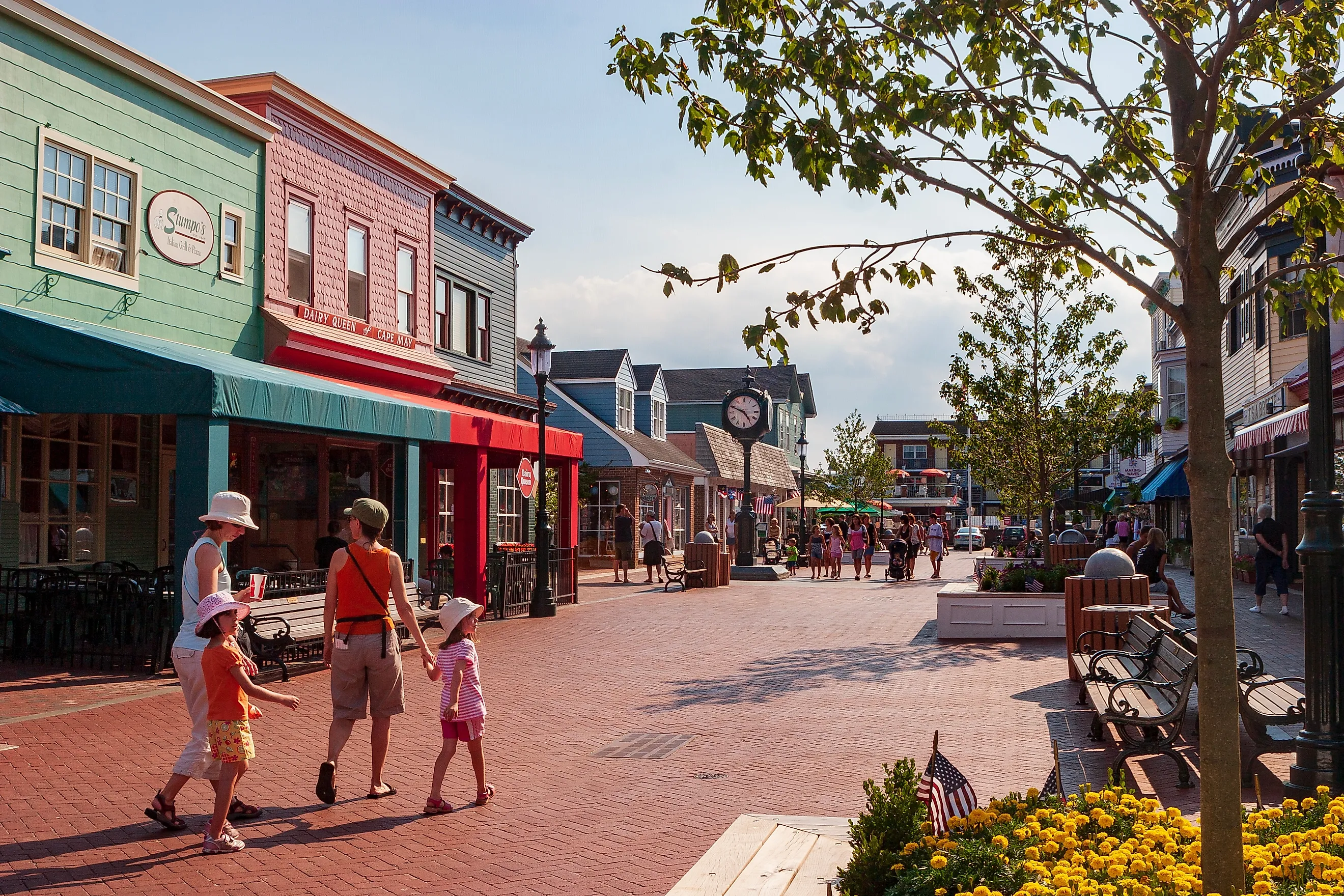 Tourists walk through Washington Street Mall in downtown Cape May, New Jersey.