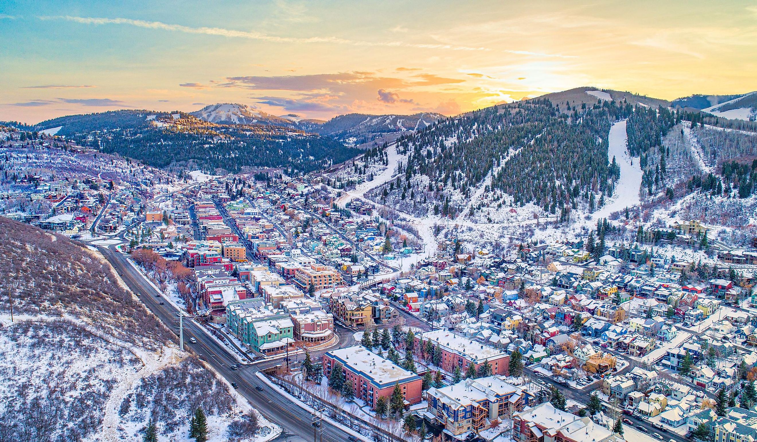 Park City, Utah, USA Downtown Skyline Aerial.