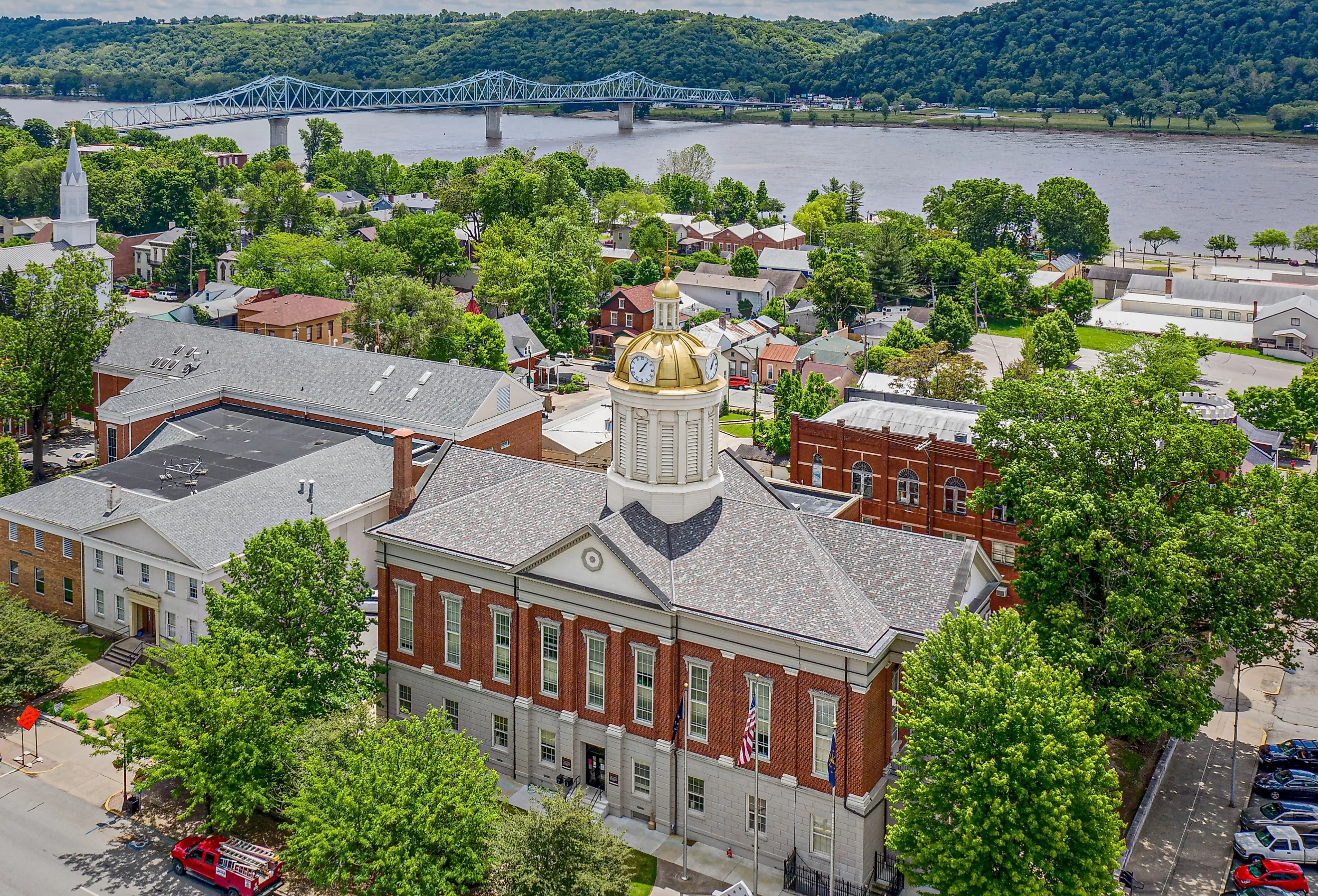 Jefferson County Courthouse in Madison Indiana with the Ohio River in the background.