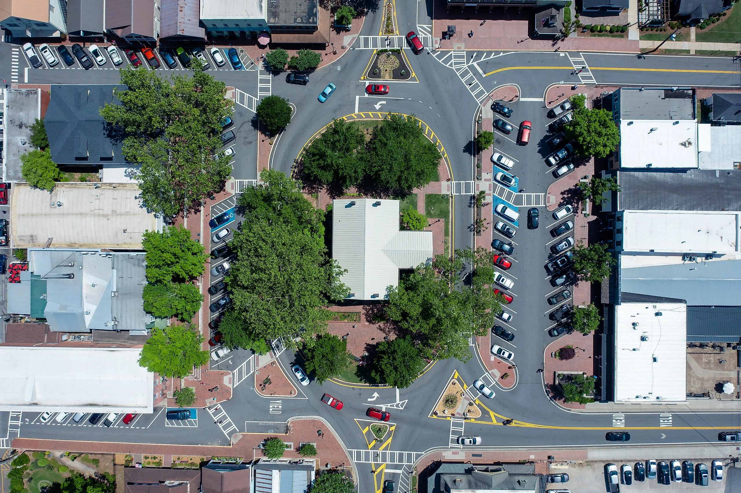  Aerial view of downtown Dahlonega with the Gold Museum at the center of the town square.