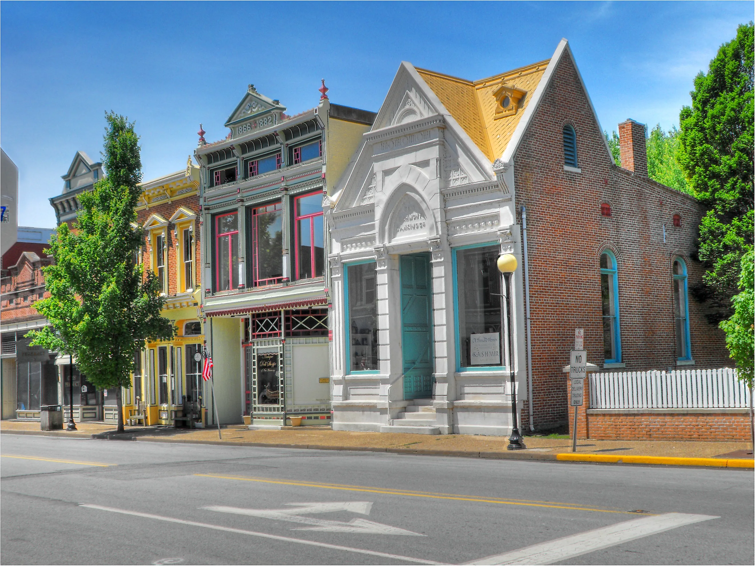 Facades of beautiful buildings in New Harmony, Indiana.