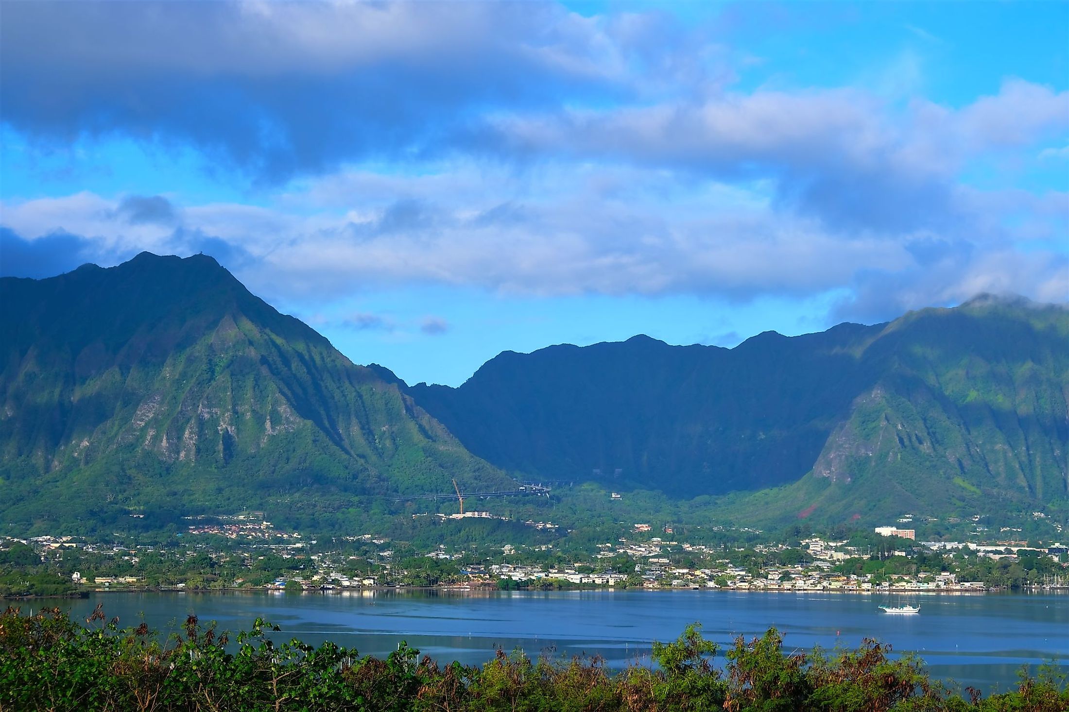 Town of Kaneohe, Oahu, Hawaii as seen from across the Kaneohe Bay. 