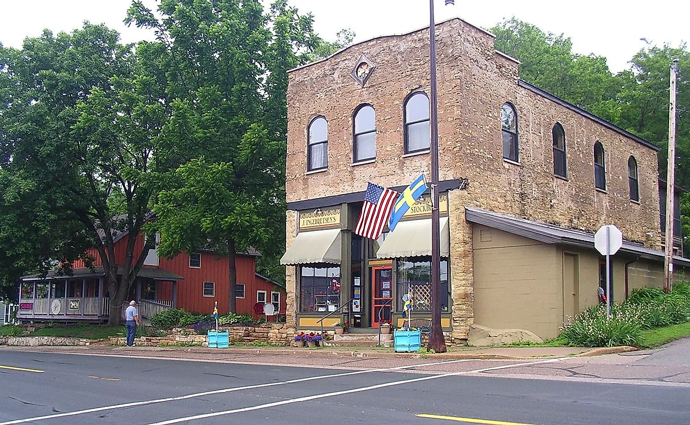 Downtown street in Stockholm, Wisconsin in the summer. Image credit Angelika Lindner via Wikimedia Commons