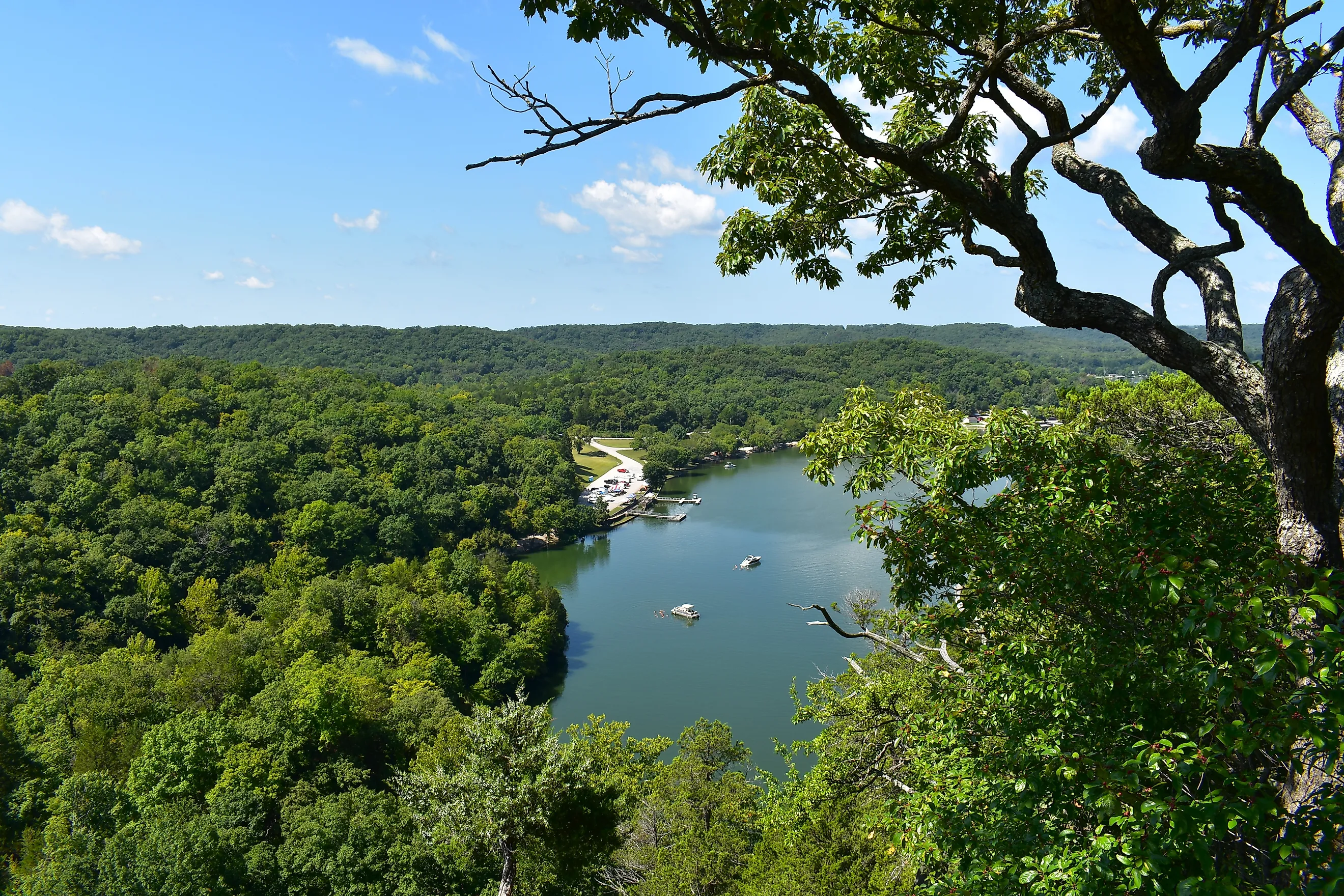 Lake of the Ozarks, looking down from an overlook at Ha Ha Tonka State Park,
