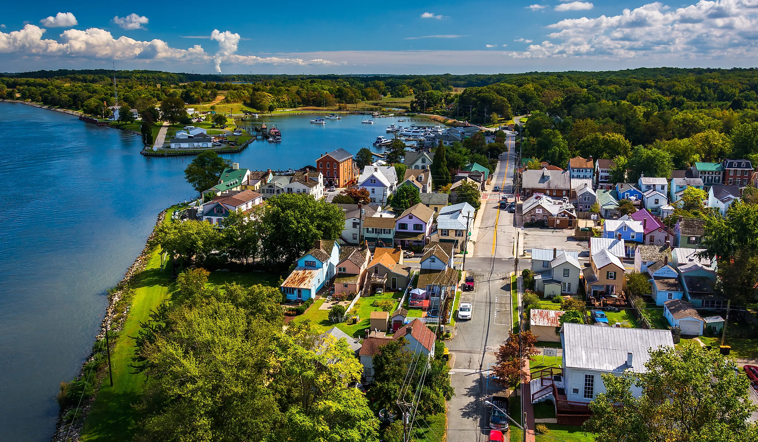 View of Chesapeake City from the Chesapeake City Bridge, Maryland.