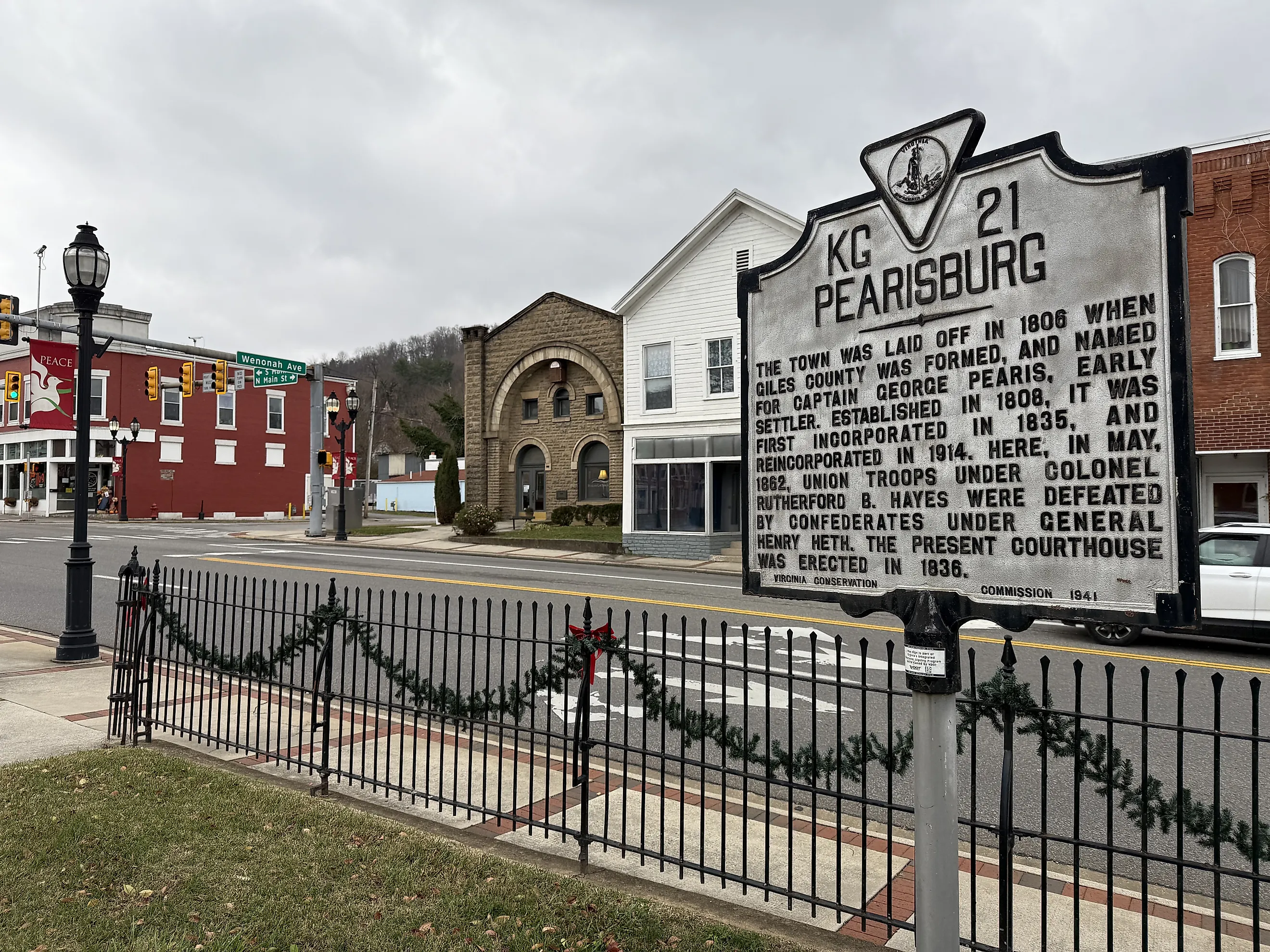 Historical marker in downtown Pearisburg, VA.